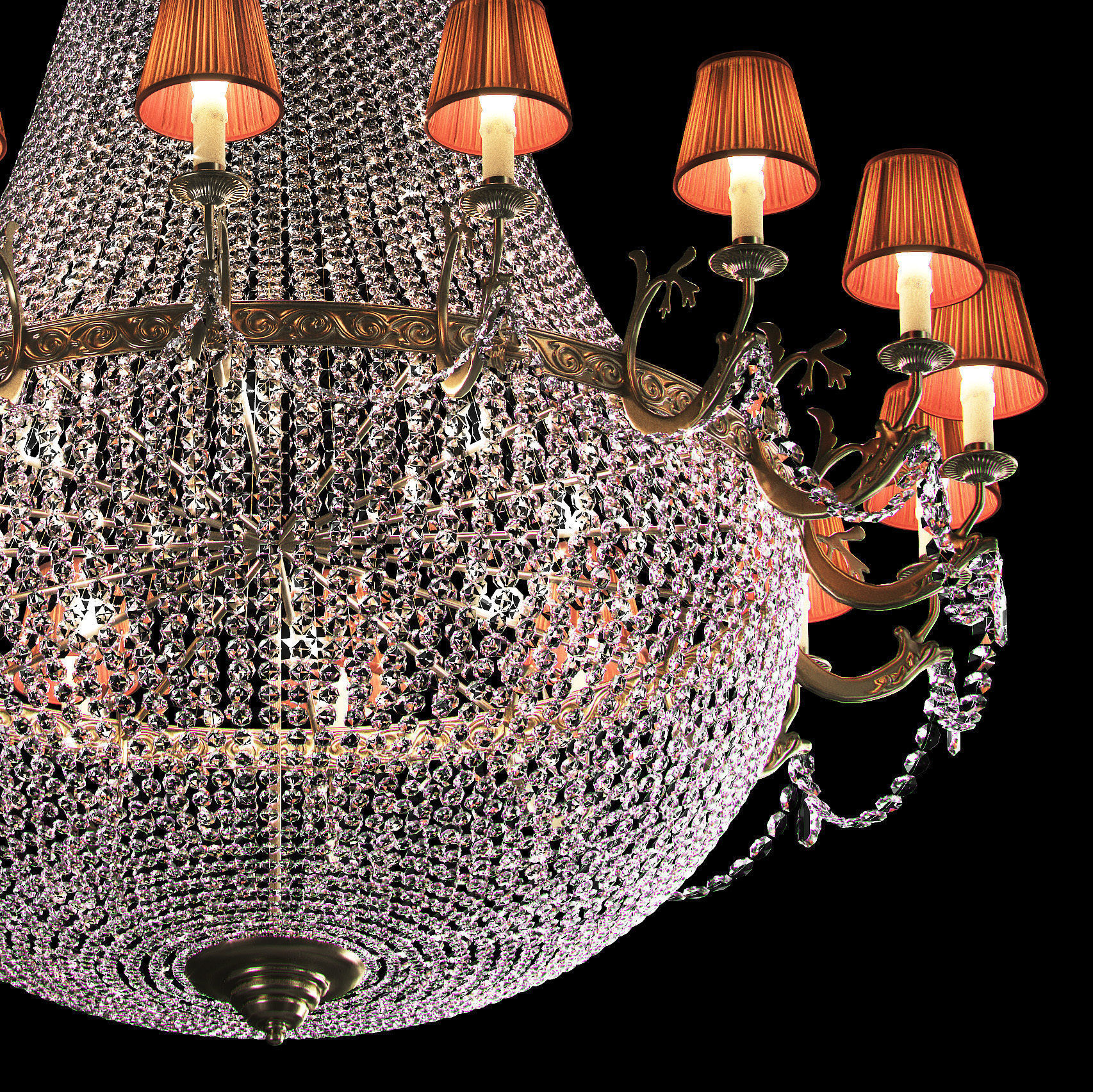 Large classic brass and crystal chandelier 3D model_1
