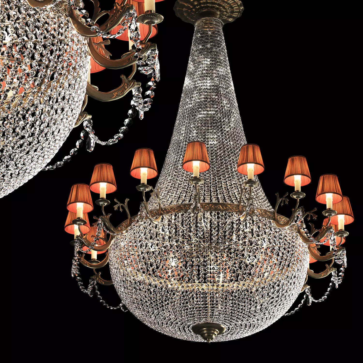 Large classic brass and crystal chandelier 3D model_0