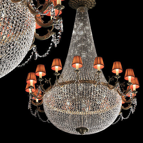Large classic brass and crystal chandelier 3D model