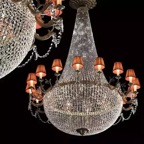 Large classic brass and crystal chandelier 3D model