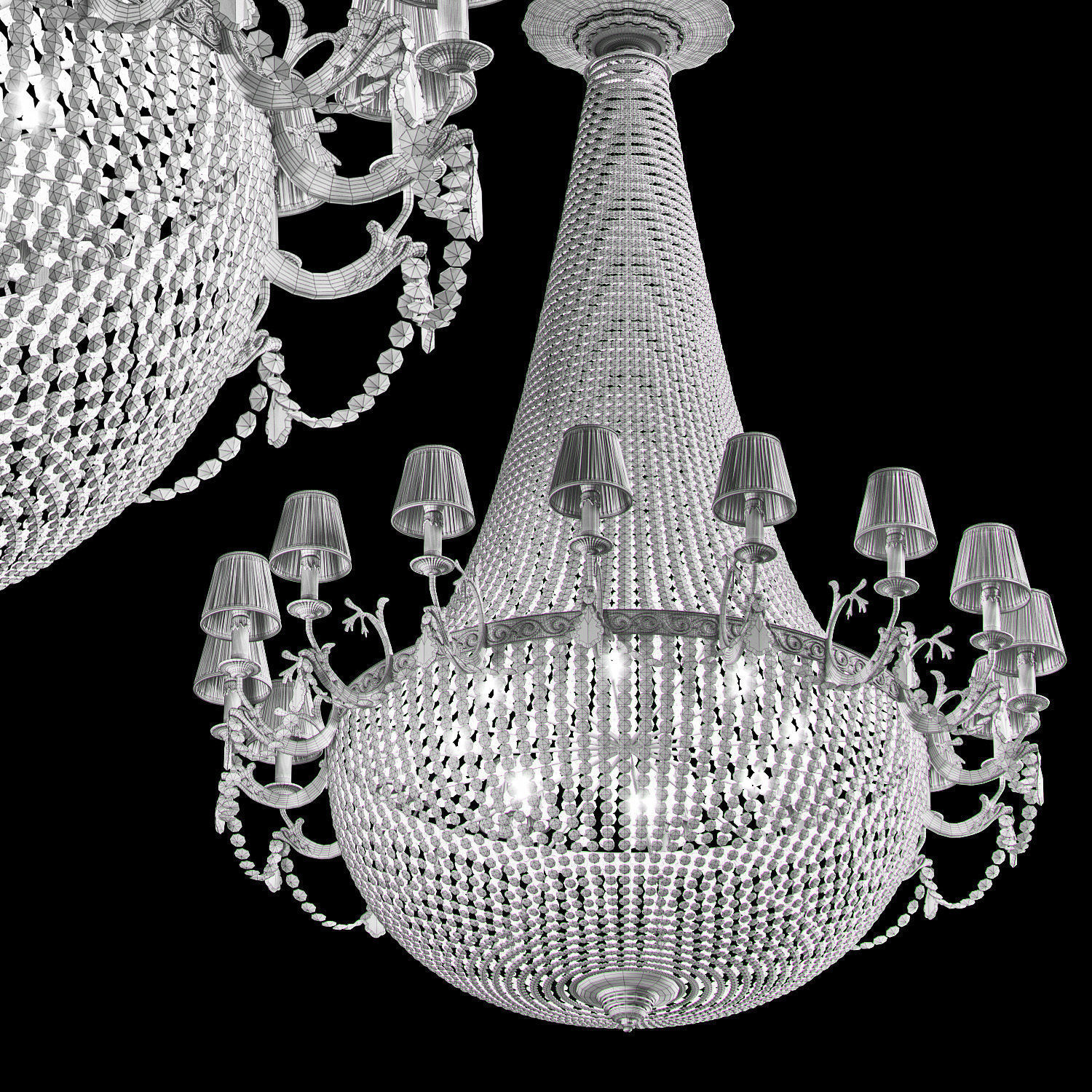 Large classic brass and crystal chandelier 3D model_2
