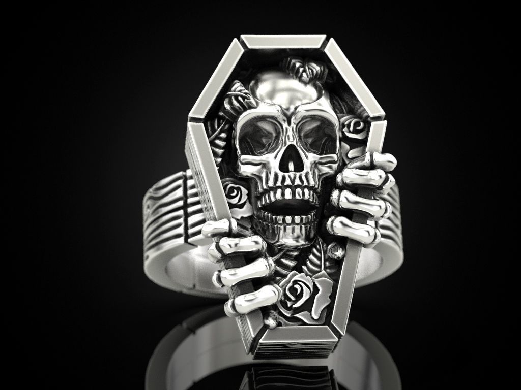 Skull coffin ring 3D print model_7