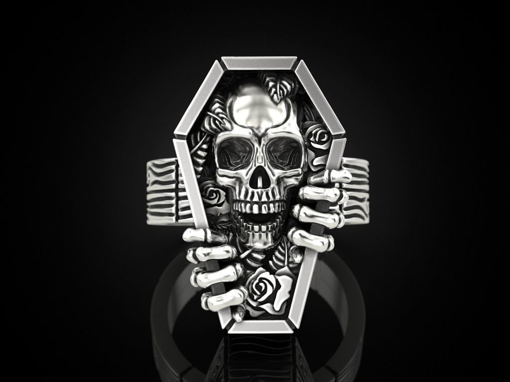 Skull coffin ring 3D print model_3