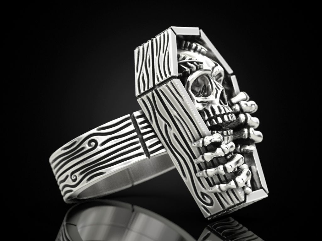 Skull coffin ring 3D print model_6