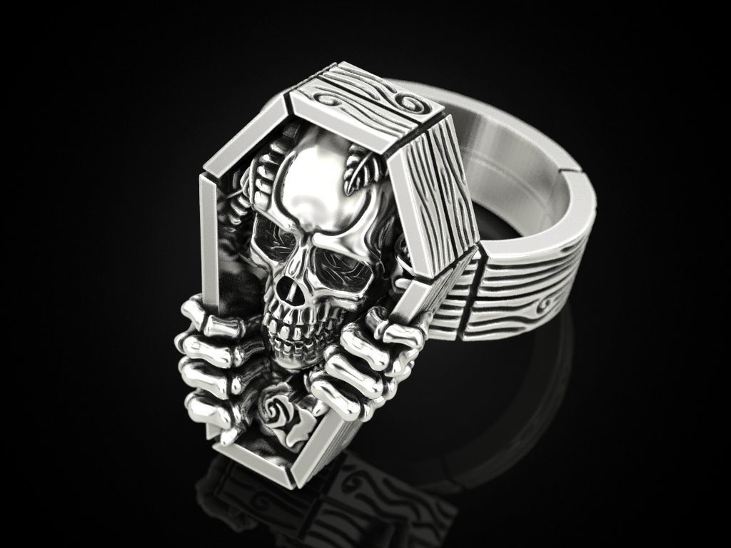 Skull coffin ring 3D print model_4