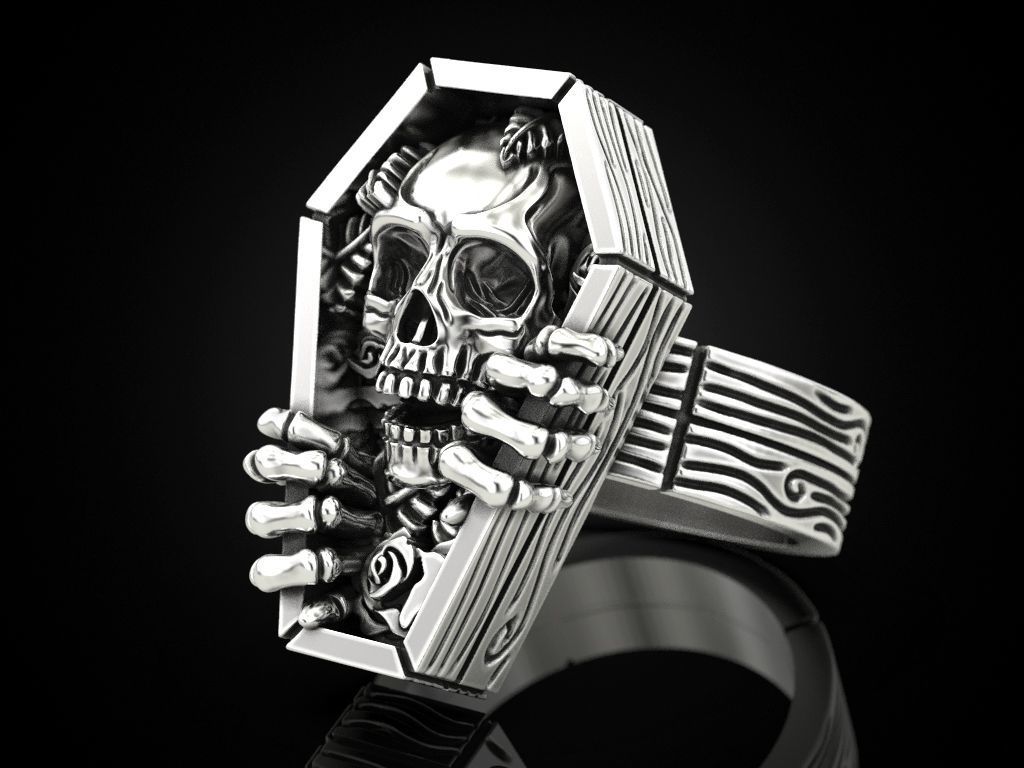 Skull coffin ring 3D print model_8