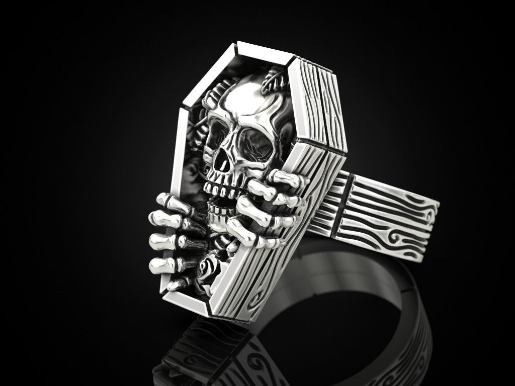 Skull coffin ring 3D print model_2