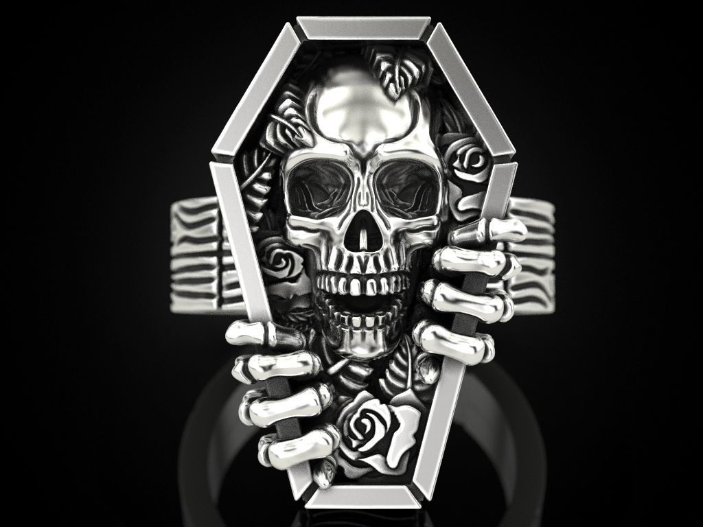 Skull coffin ring 3D print model_1