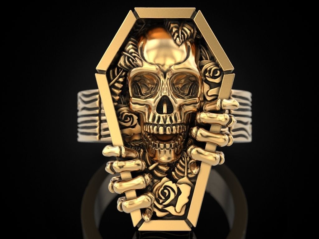 Skull coffin ring 3D print model_12
