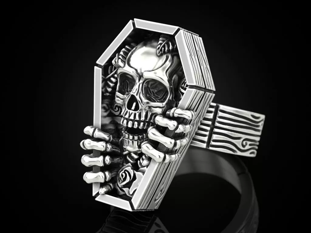 Skull coffin ring 3D print model_0