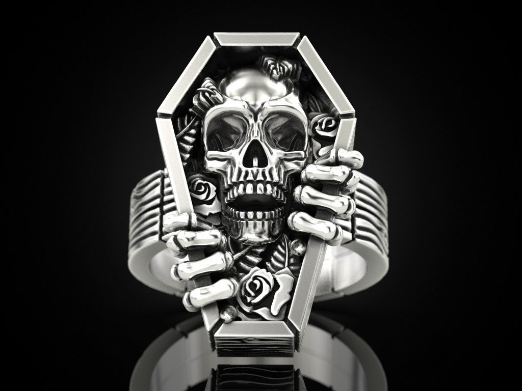 Skull coffin ring 3D print model_5
