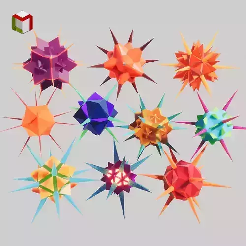 Low Poly Virus Pack 02 Low-poly 3D model