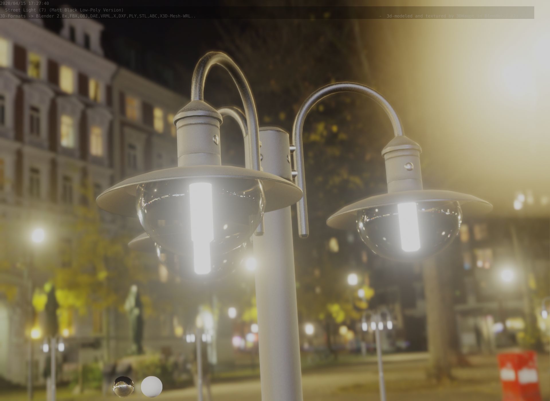 Street Light -7- Matt Black Version -3 Lamps-  Low-poly 3D model_62