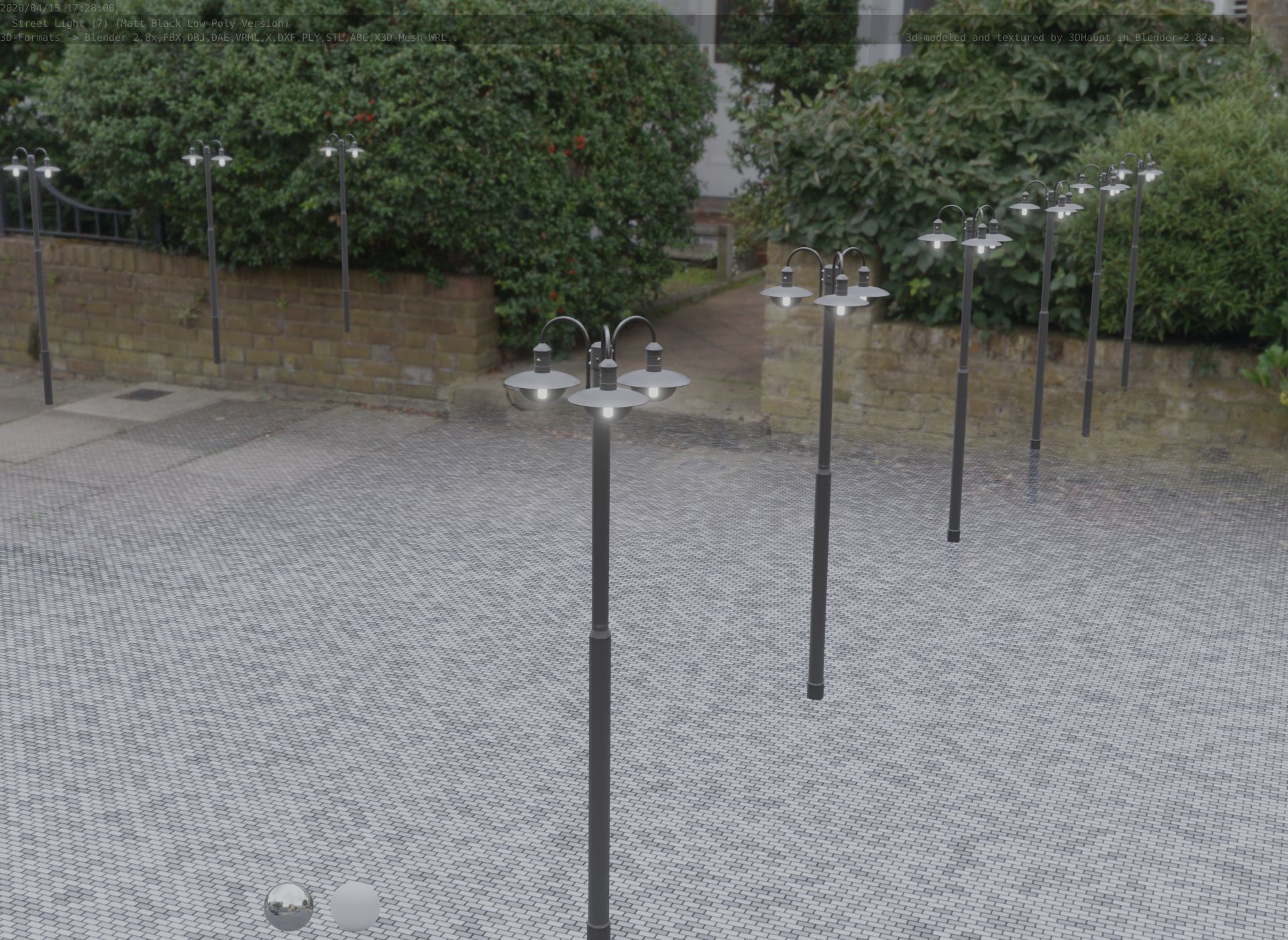 Street Light -7- Matt Black Version -3 Lamps-  Low-poly 3D model_77