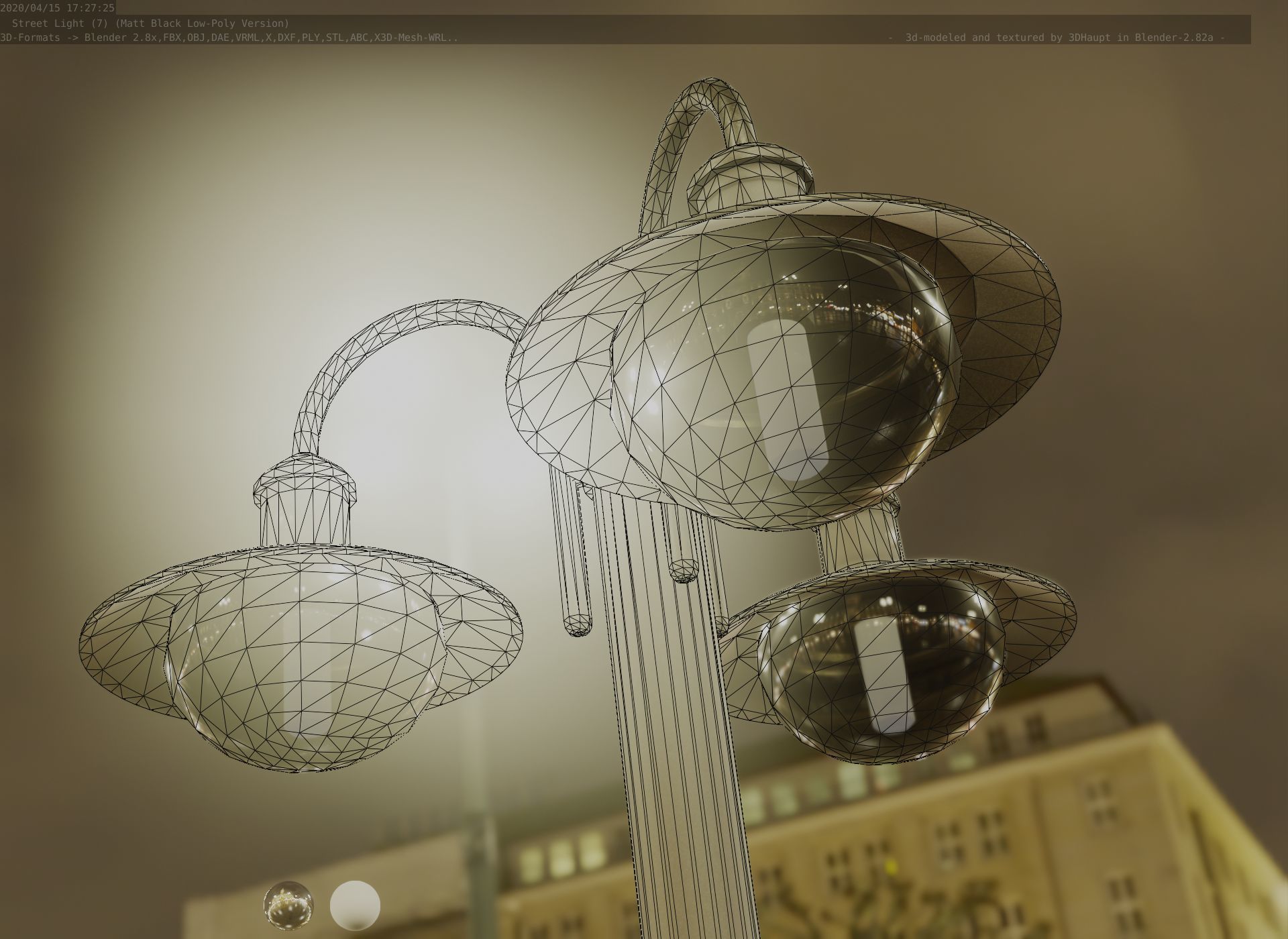 Street Light -7- Matt Black Version -3 Lamps-  Low-poly 3D model_2