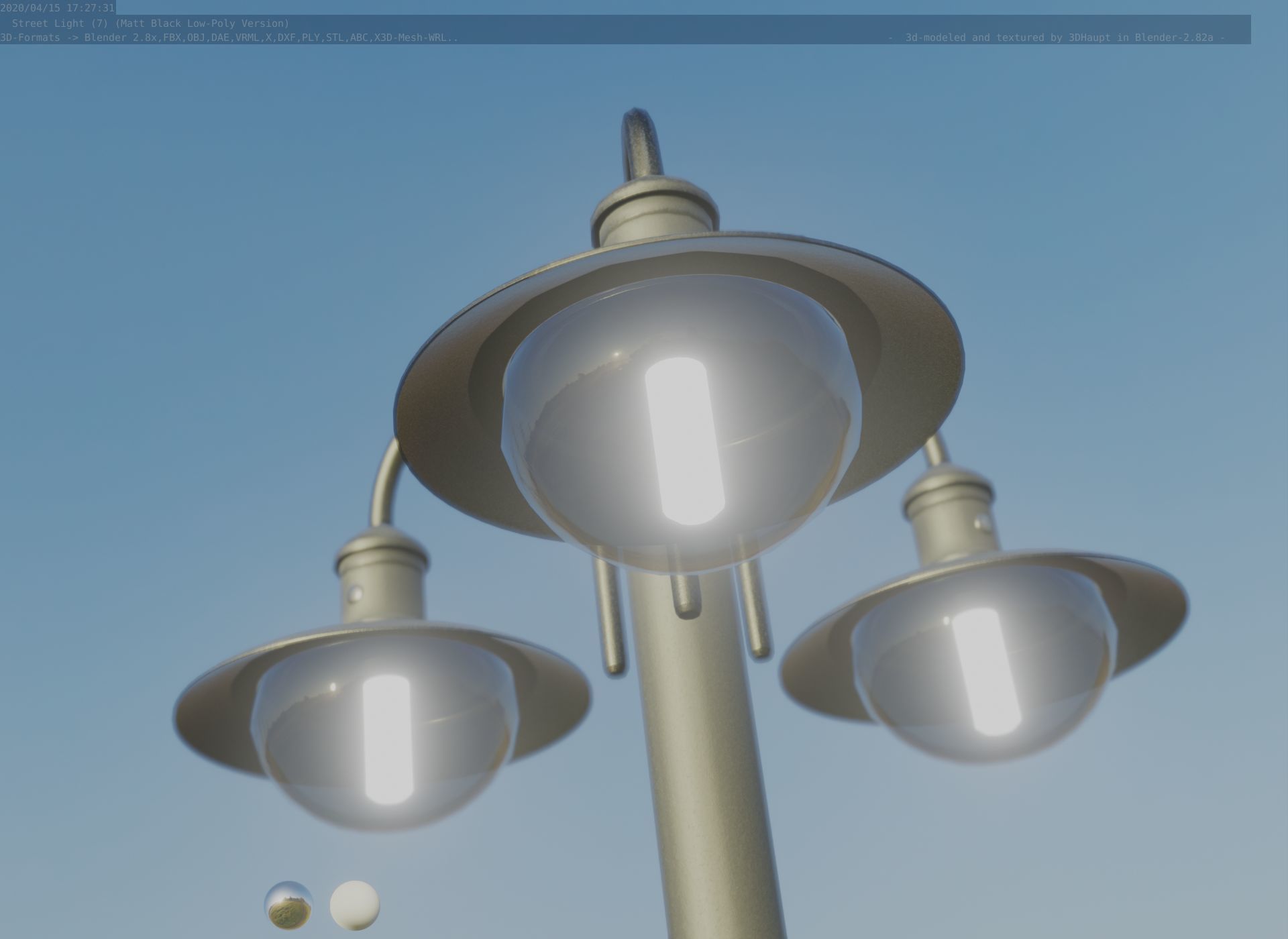Street Light -7- Matt Black Version -3 Lamps-  Low-poly 3D model_44