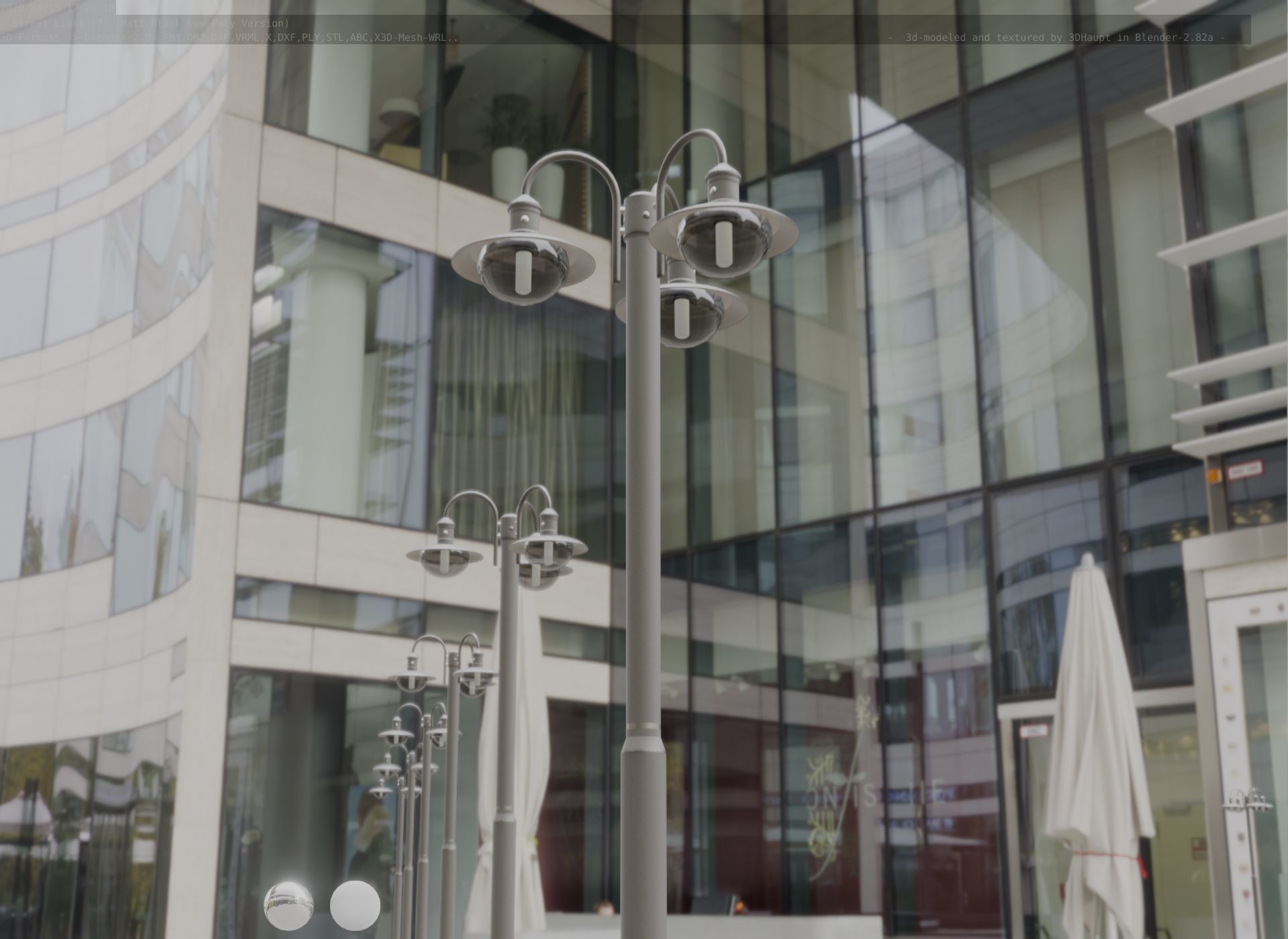 Street Light -7- Matt Black Version -3 Lamps-  Low-poly 3D model_18