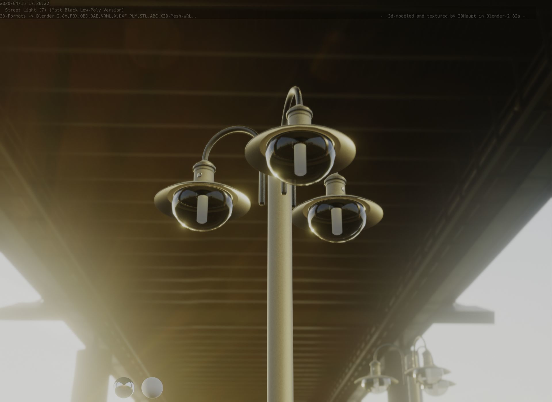 Street Light -7- Matt Black Version -3 Lamps-  Low-poly 3D model_21