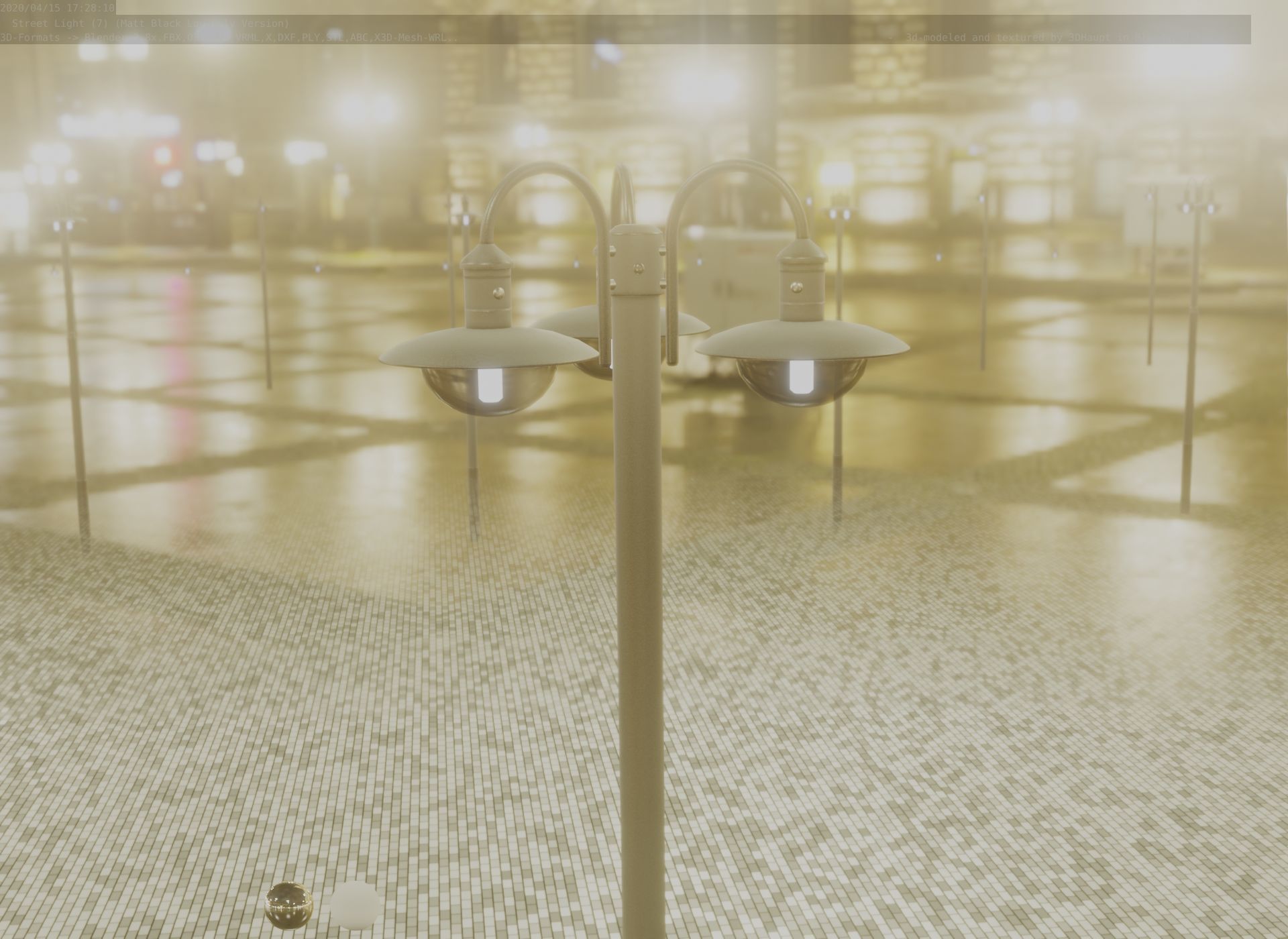 Street Light -7- Matt Black Version -3 Lamps-  Low-poly 3D model_85