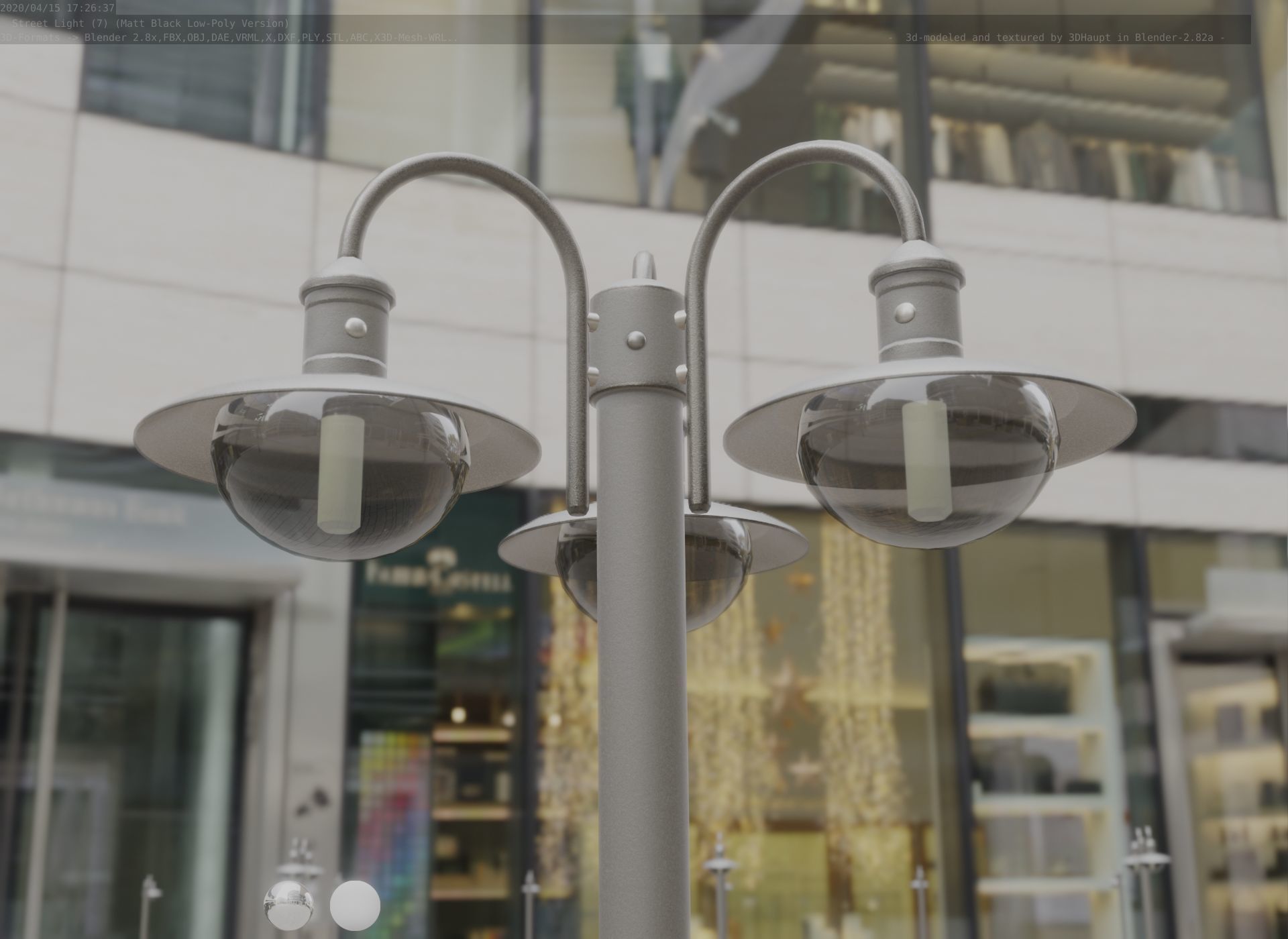 Street Light -7- Matt Black Version -3 Lamps-  Low-poly 3D model_29