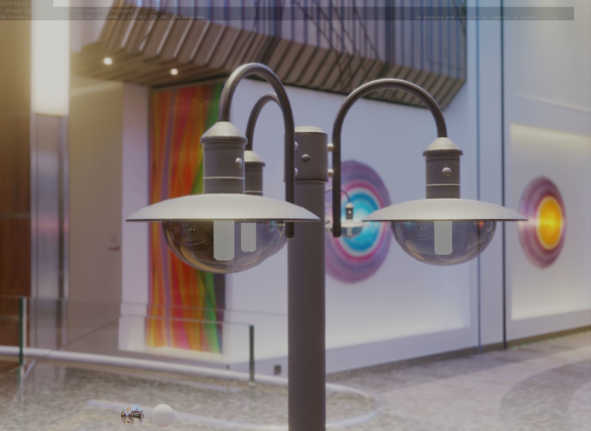 Street Light -7- Matt Black Version -3 Lamps-  Low-poly 3D model_46