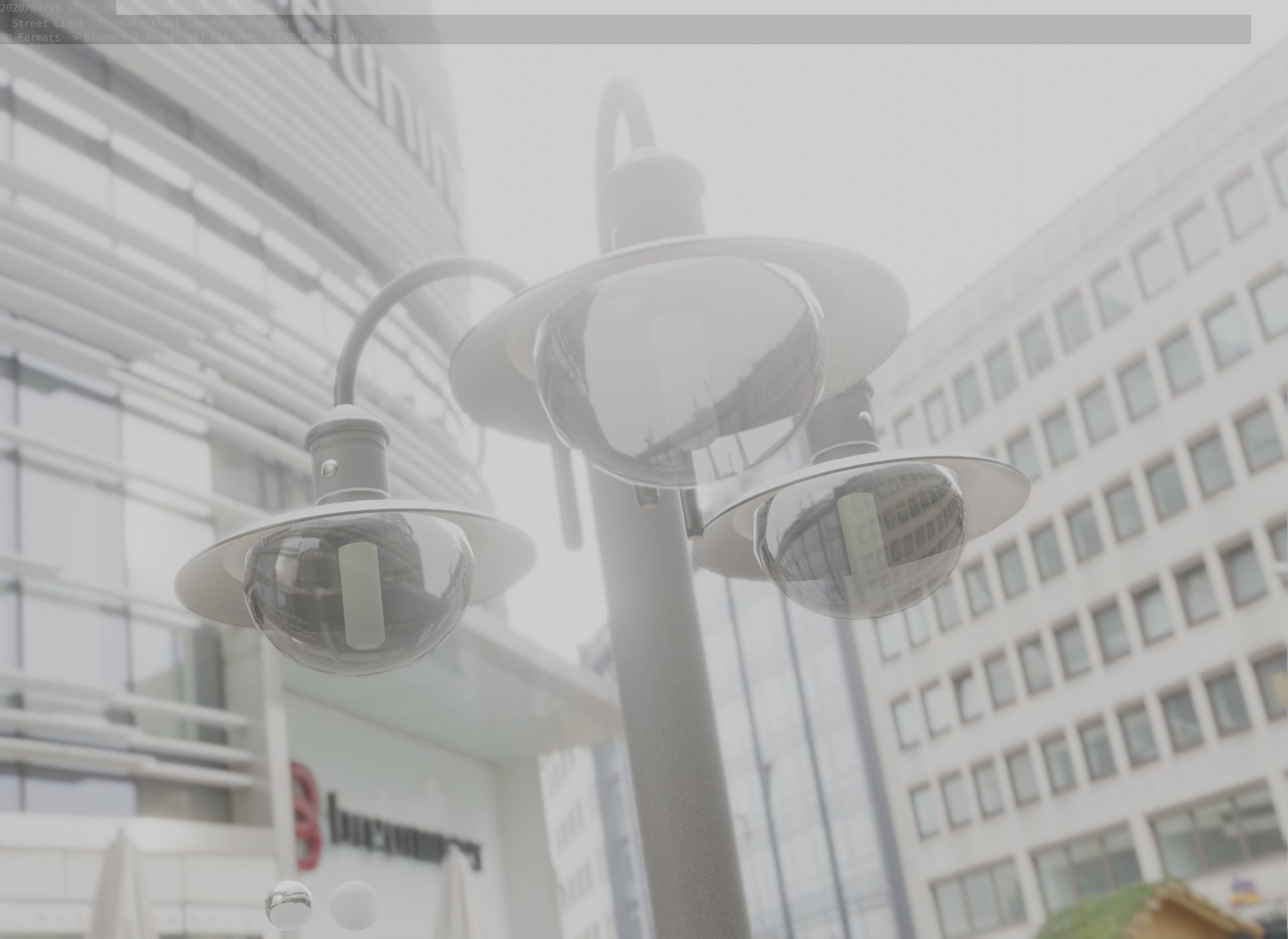 Street Light -7- Matt Black Version -3 Lamps-  Low-poly 3D model_12