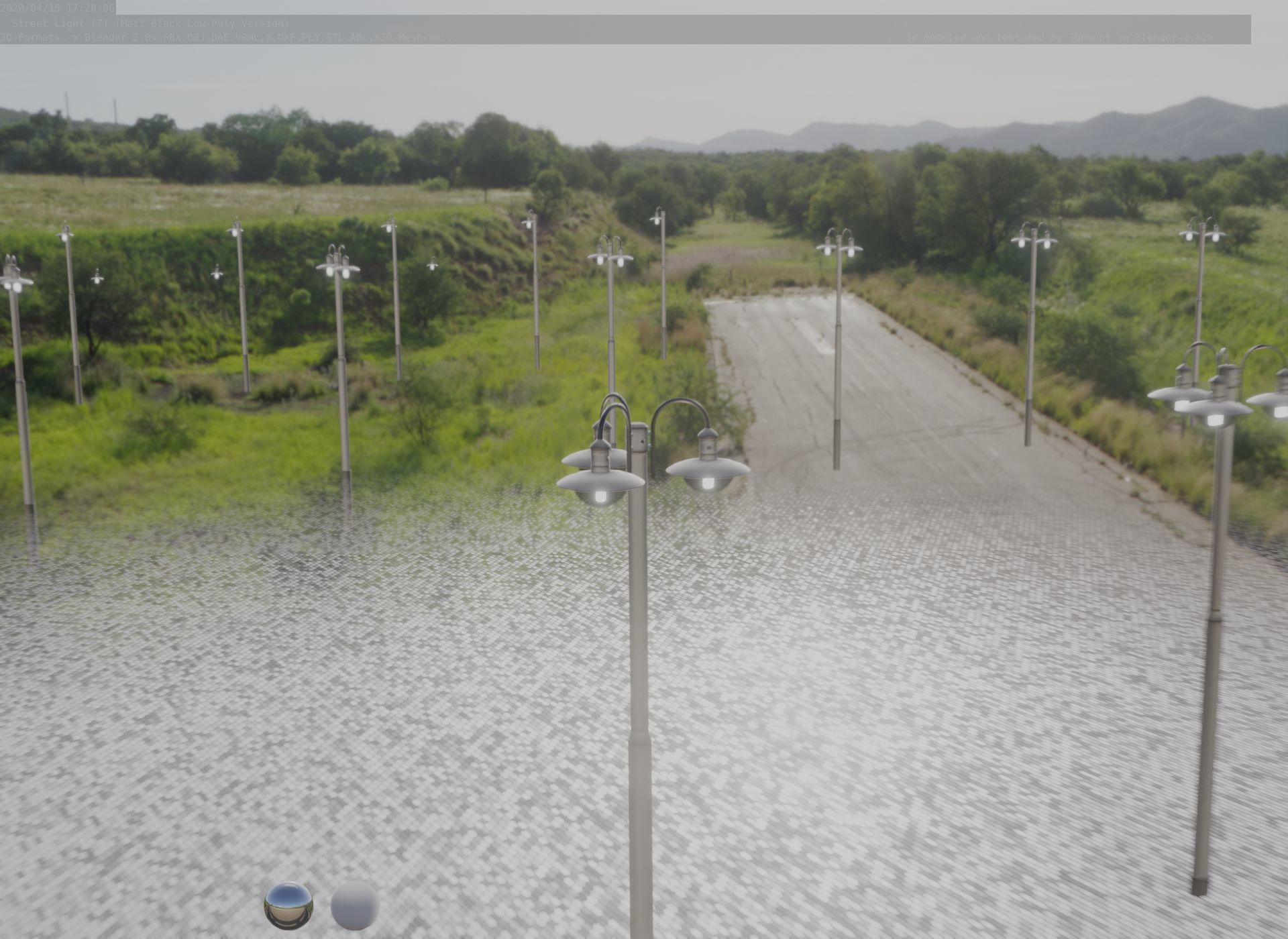 Street Light -7- Matt Black Version -3 Lamps-  Low-poly 3D model_82