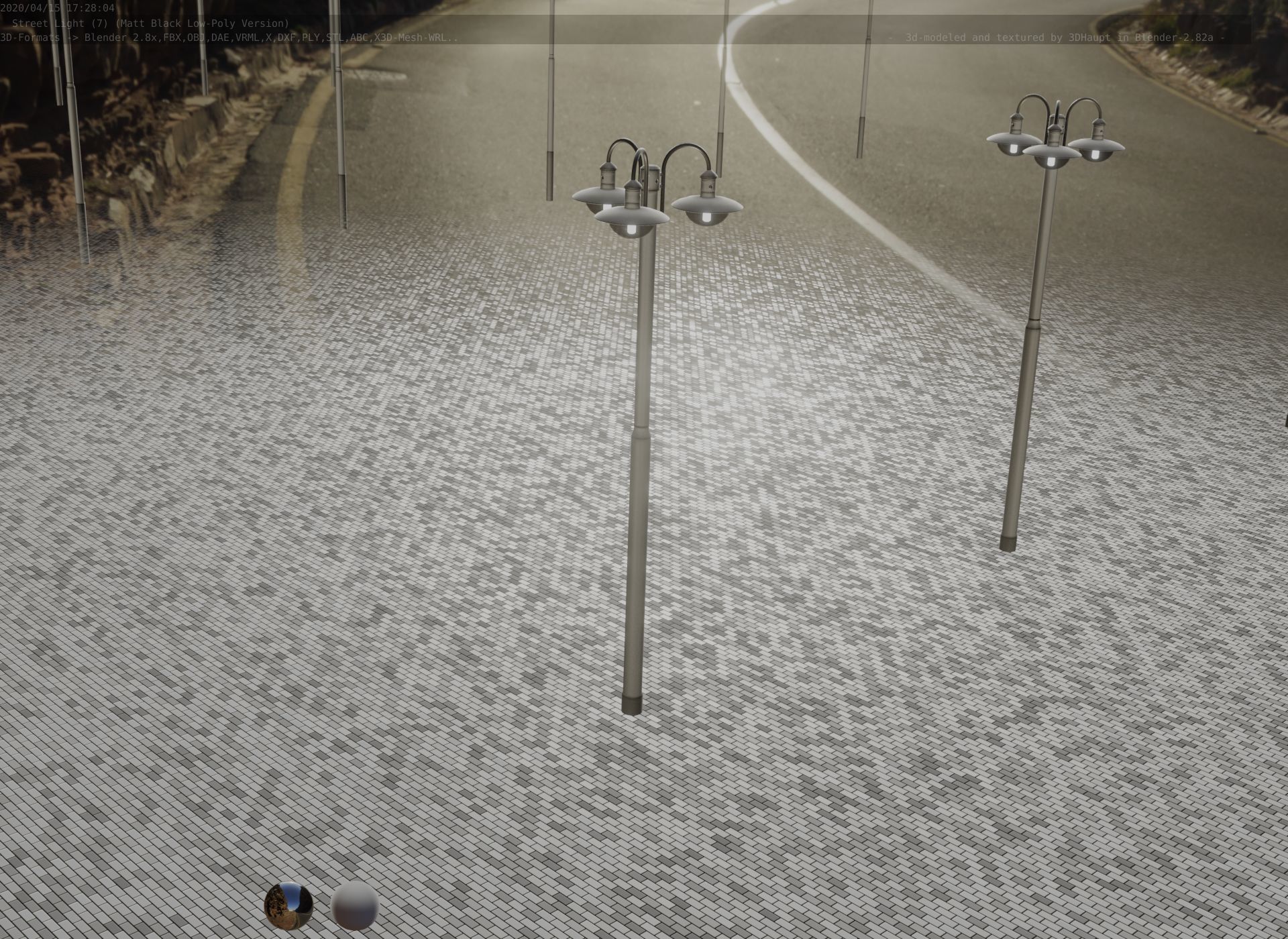 Street Light -7- Matt Black Version -3 Lamps-  Low-poly 3D model_80