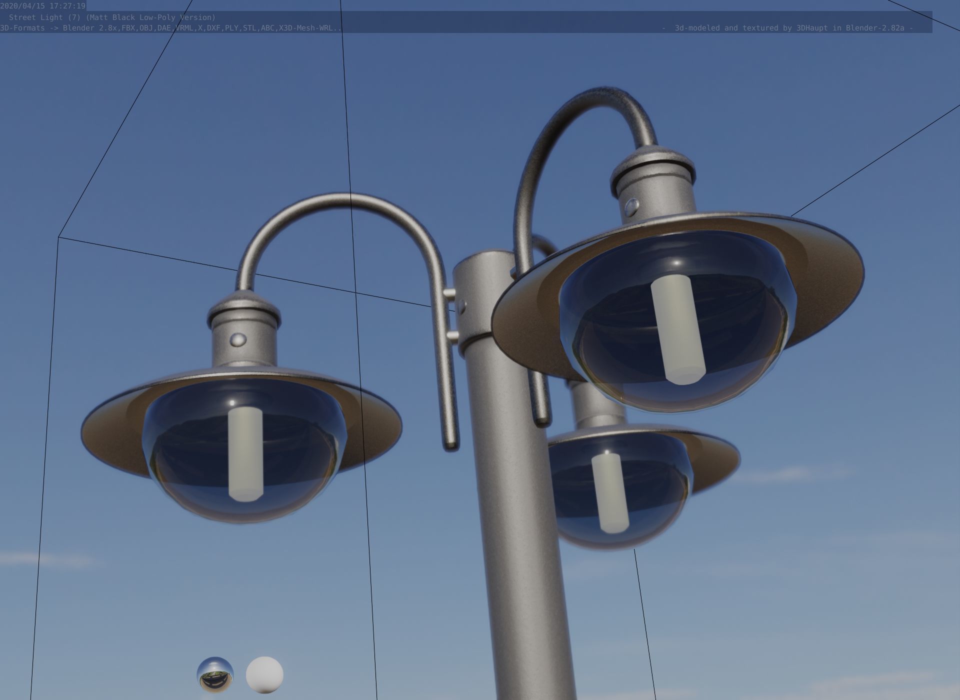Street Light -7- Matt Black Version -3 Lamps-  Low-poly 3D model_53