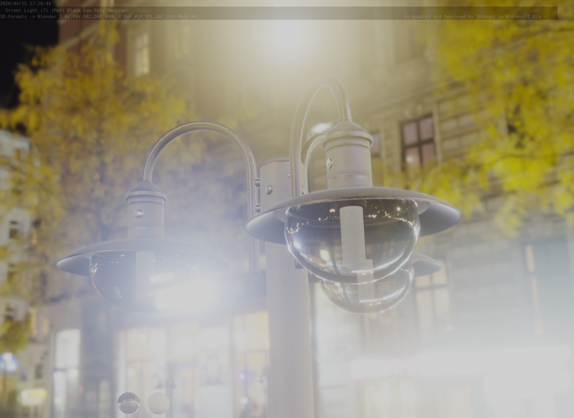 Street Light -7- Matt Black Version -3 Lamps-  Low-poly 3D model_36