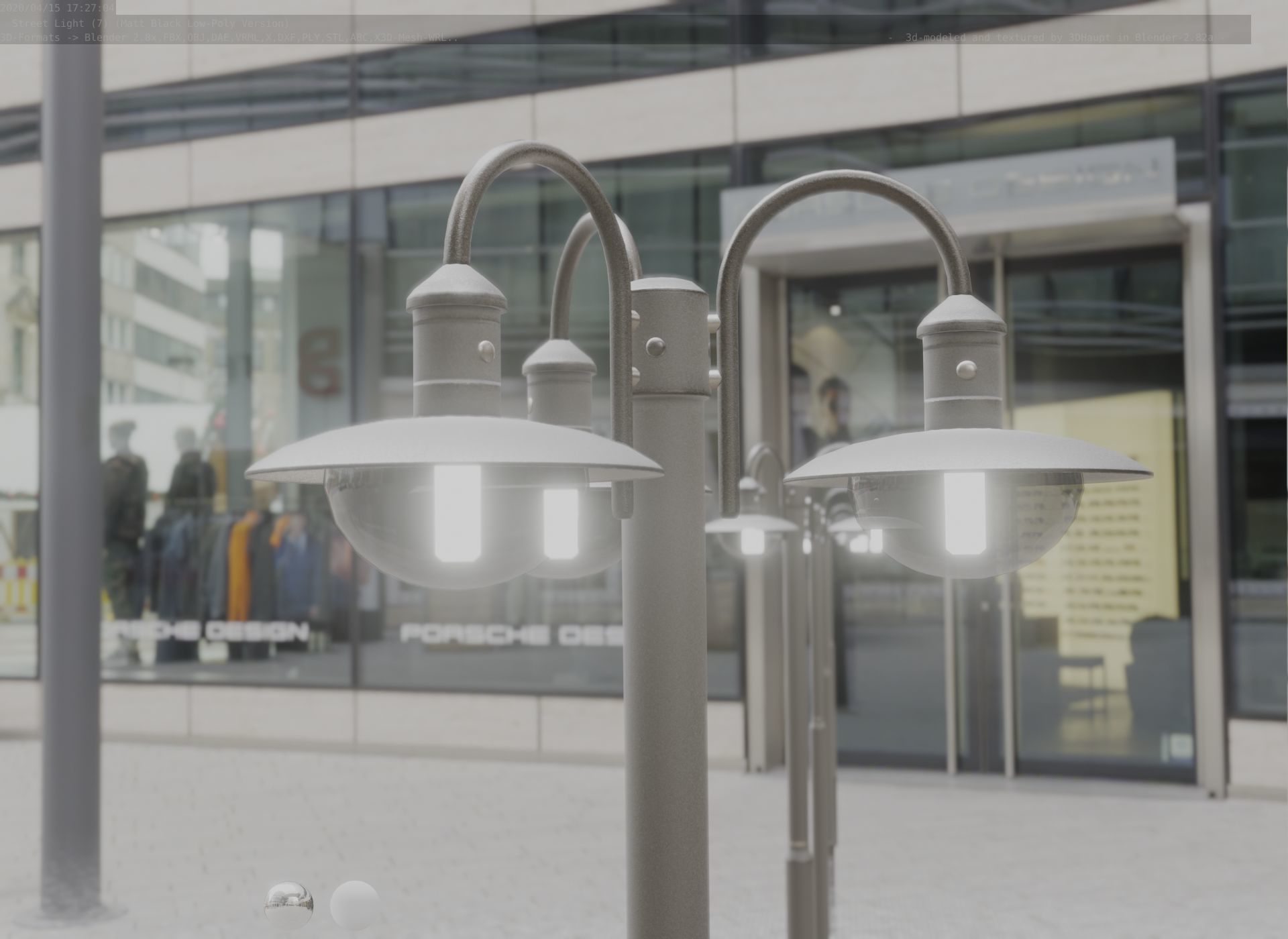 Street Light -7- Matt Black Version -3 Lamps-  Low-poly 3D model_47