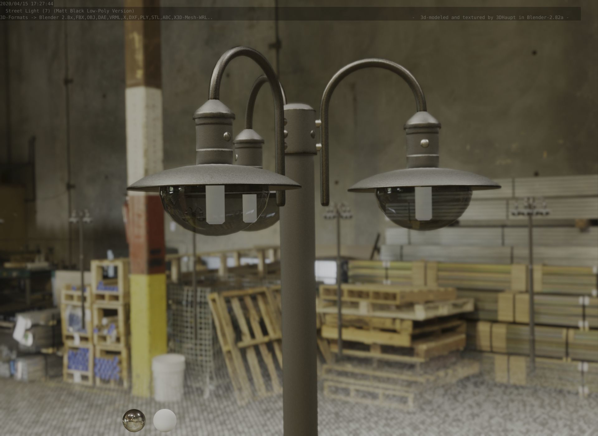 Street Light -7- Matt Black Version -3 Lamps-  Low-poly 3D model_64
