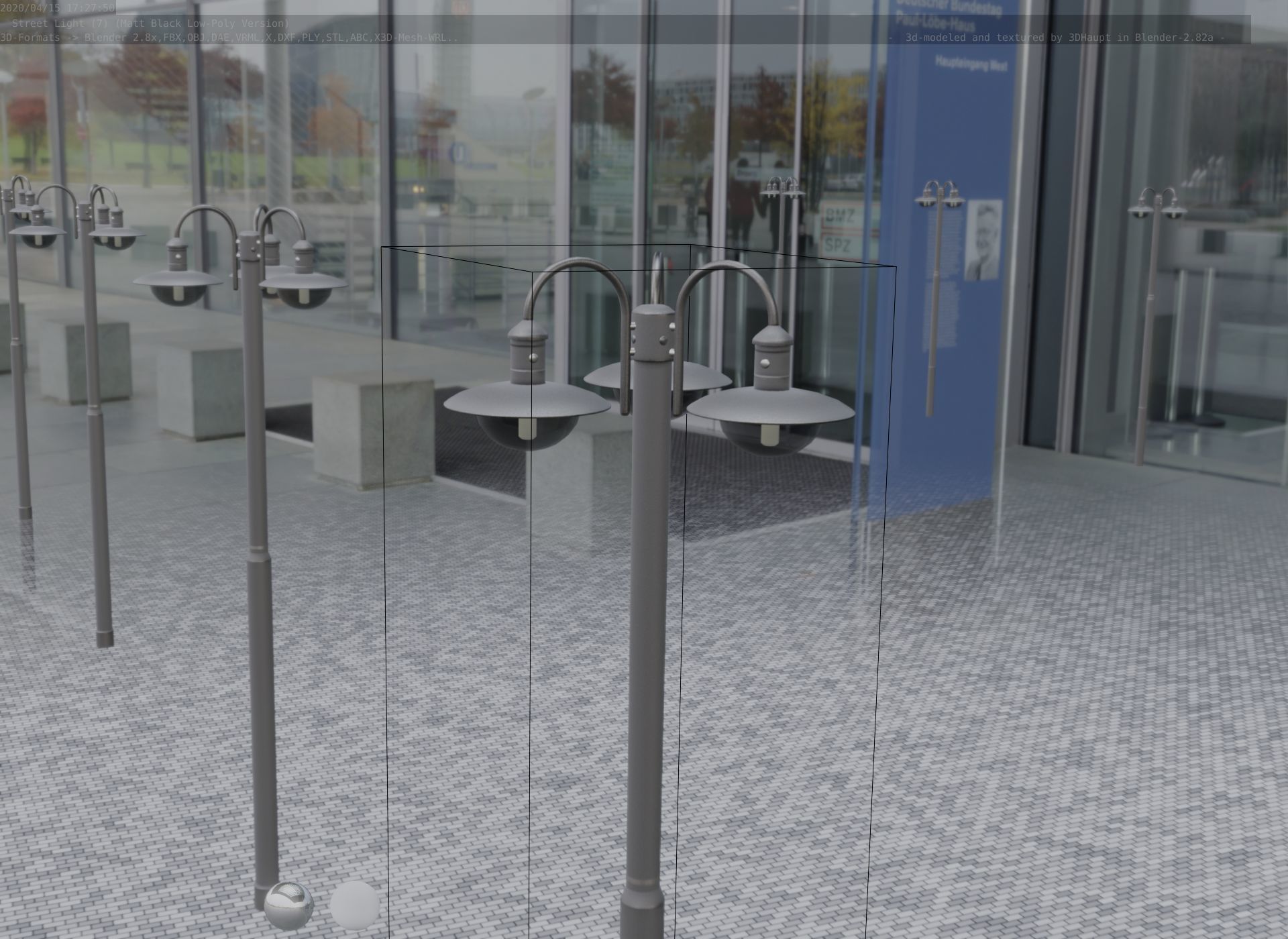 Street Light -7- Matt Black Version -3 Lamps-  Low-poly 3D model_69