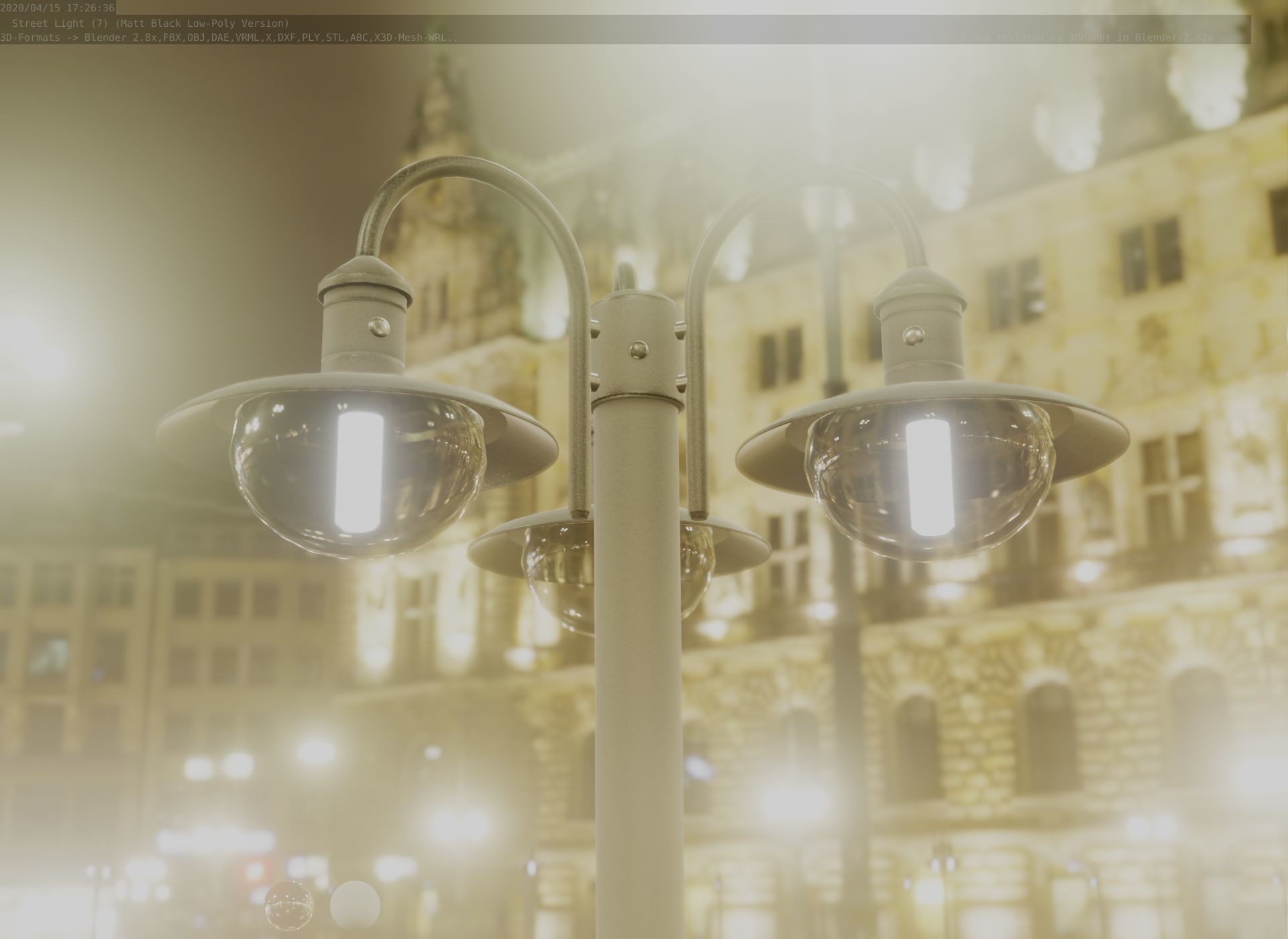 Street Light -7- Matt Black Version -3 Lamps-  Low-poly 3D model_28