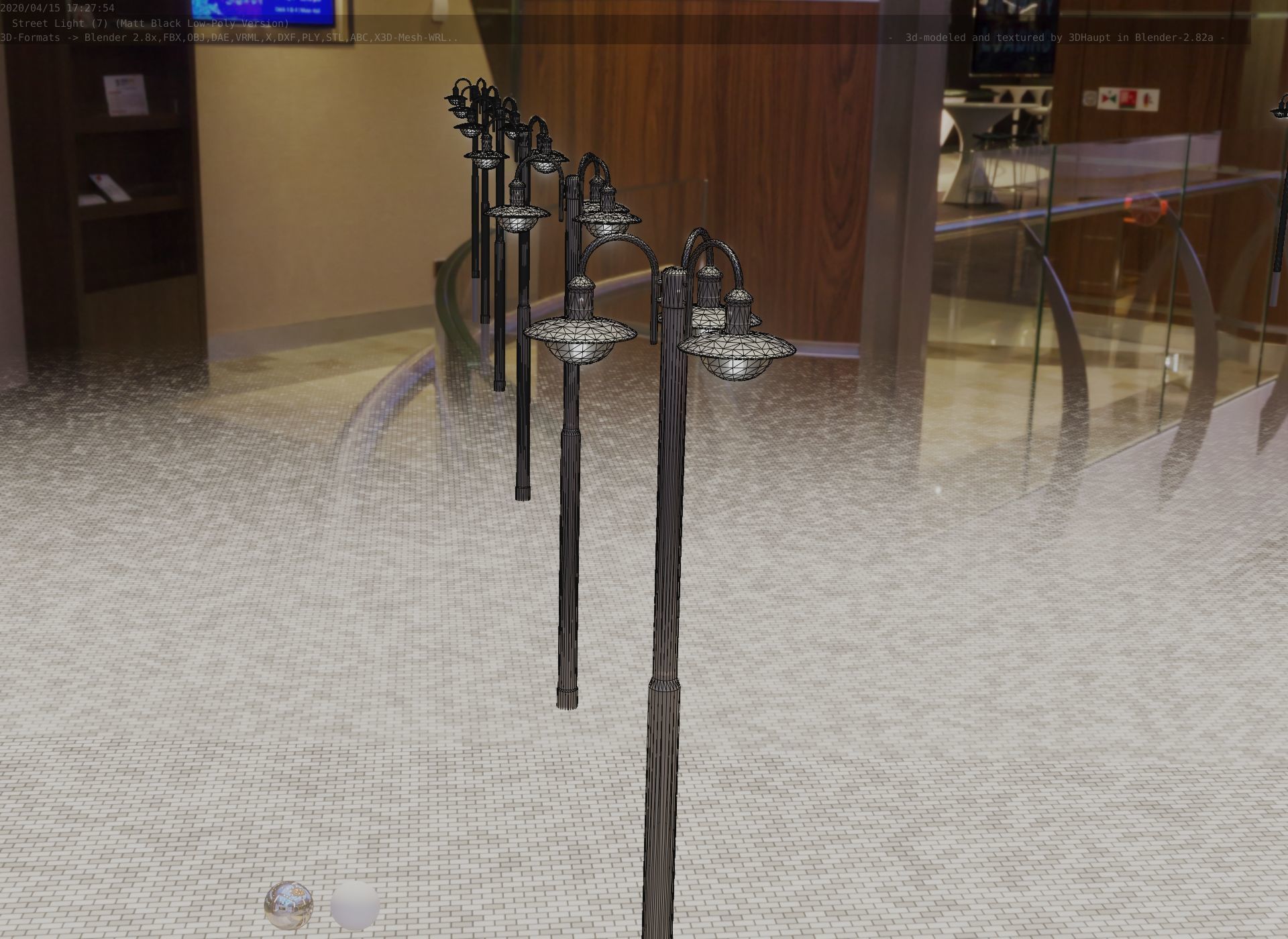 Street Light -7- Matt Black Version -3 Lamps-  Low-poly 3D model_72