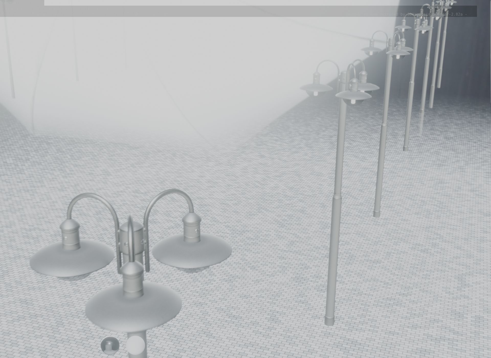 Street Light -7- Matt Black Version -3 Lamps-  Low-poly 3D model_75