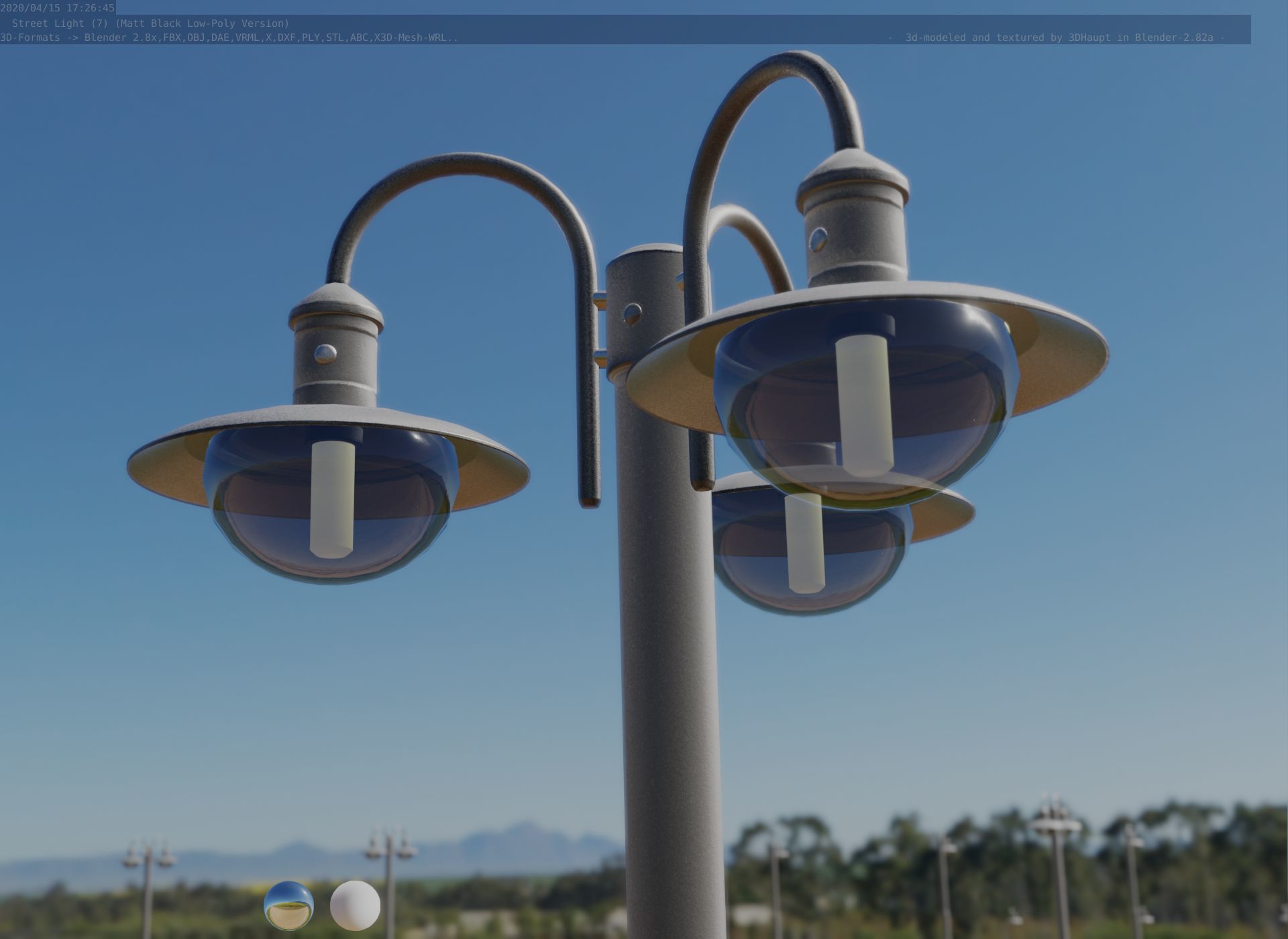 Street Light -7- Matt Black Version -3 Lamps-  Low-poly 3D model_34