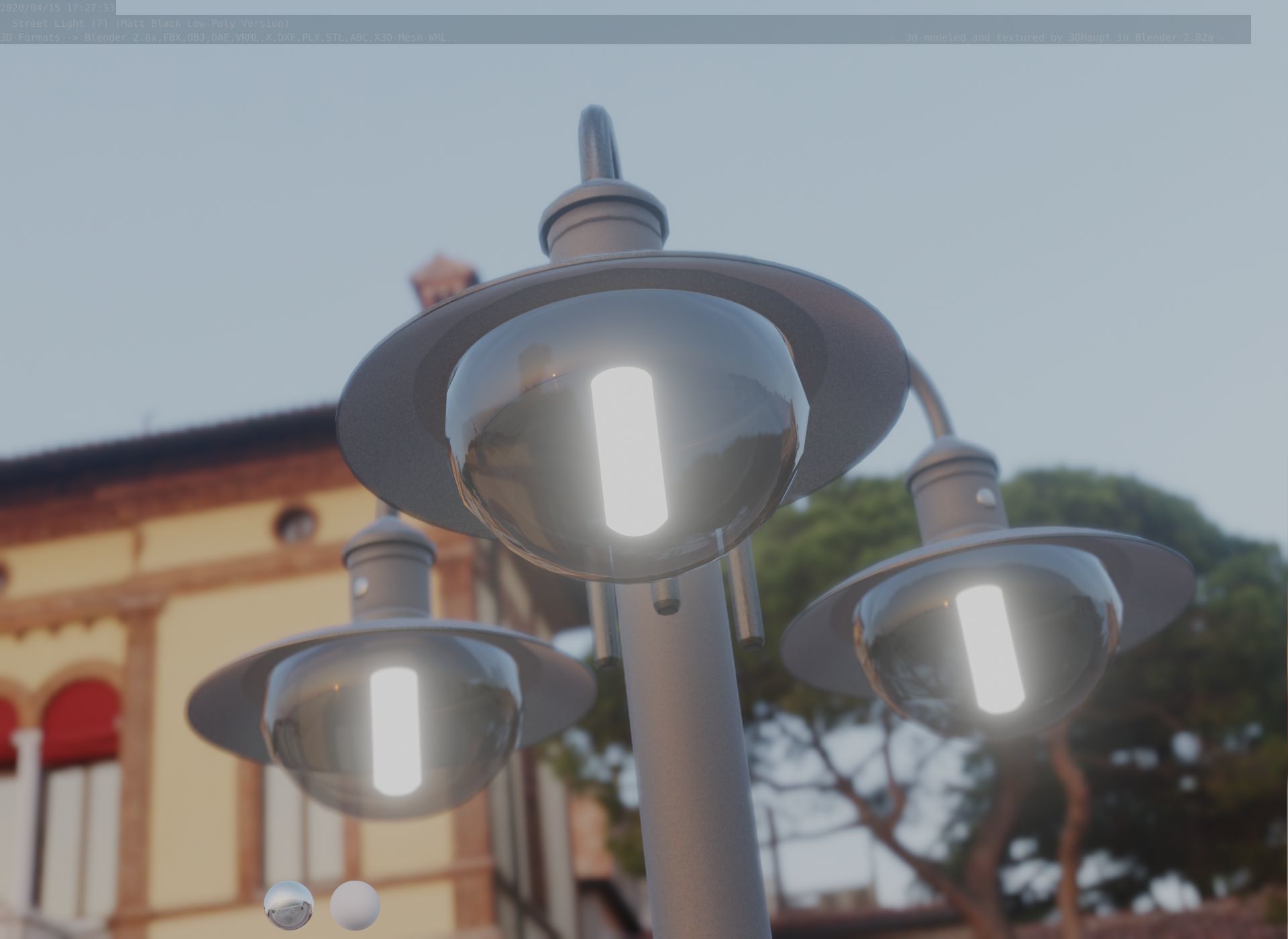 Street Light -7- Matt Black Version -3 Lamps-  Low-poly 3D model_58