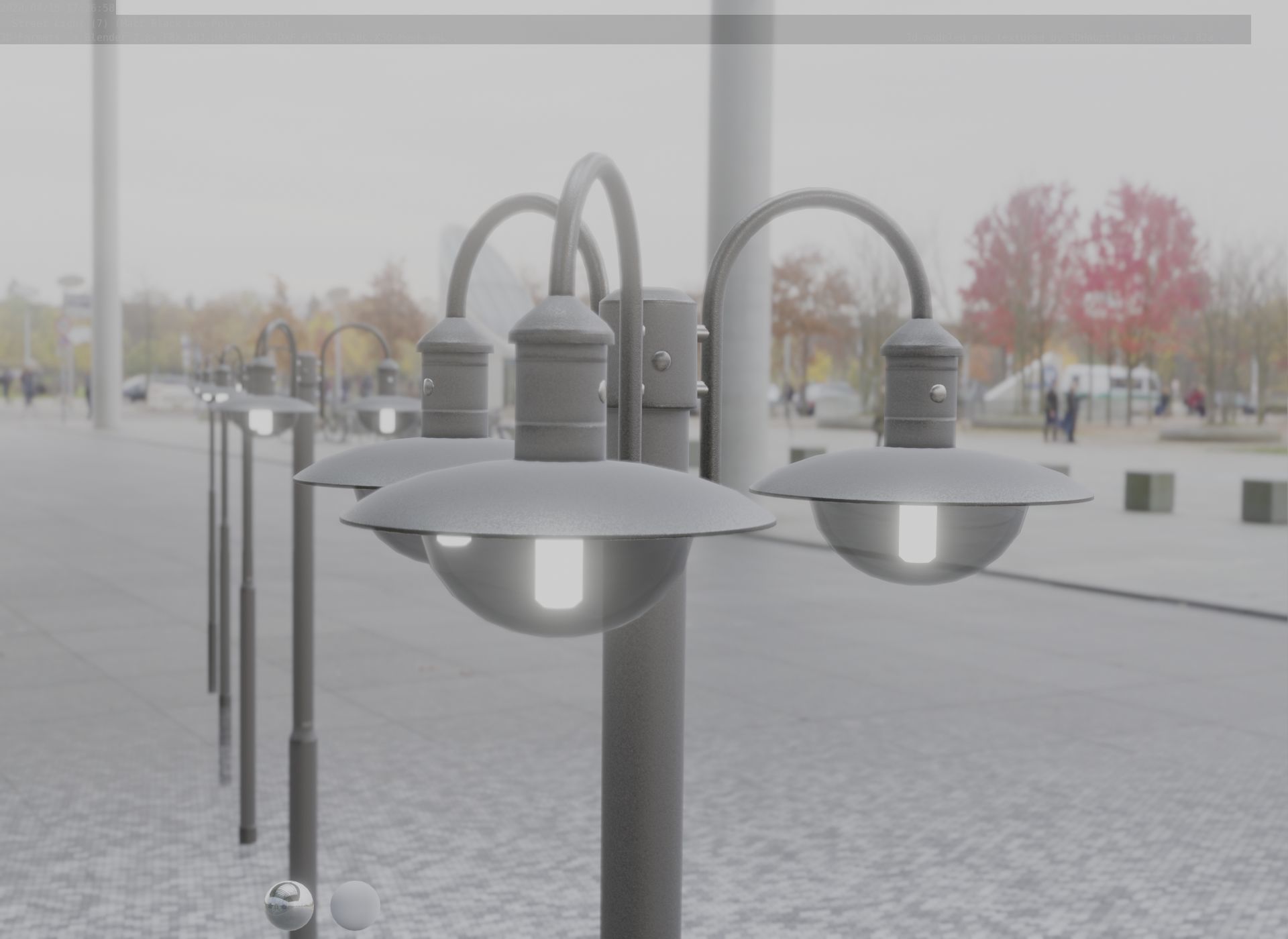 Street Light -7- Matt Black Version -3 Lamps-  Low-poly 3D model_43