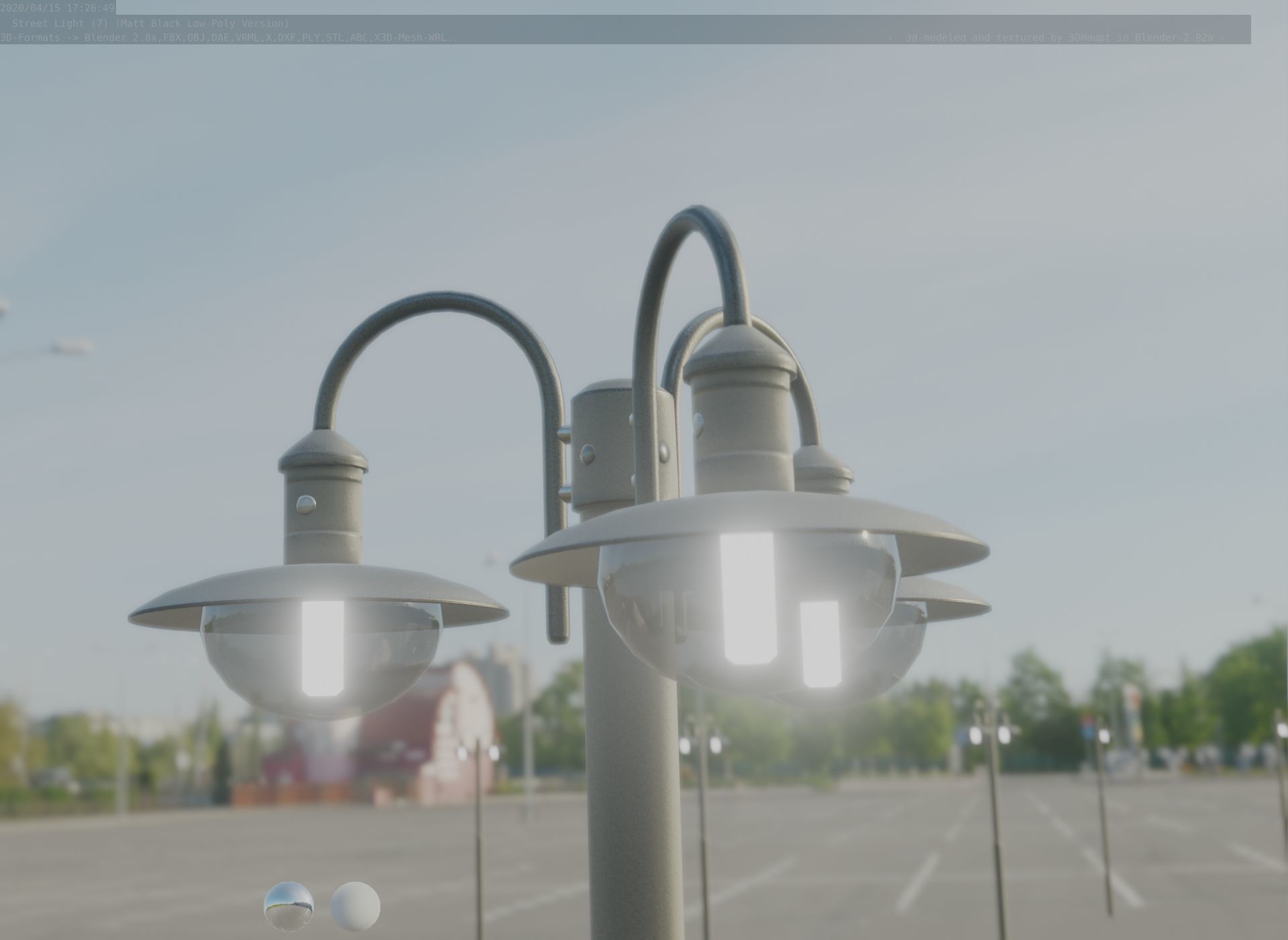 Street Light -7- Matt Black Version -3 Lamps-  Low-poly 3D model_37