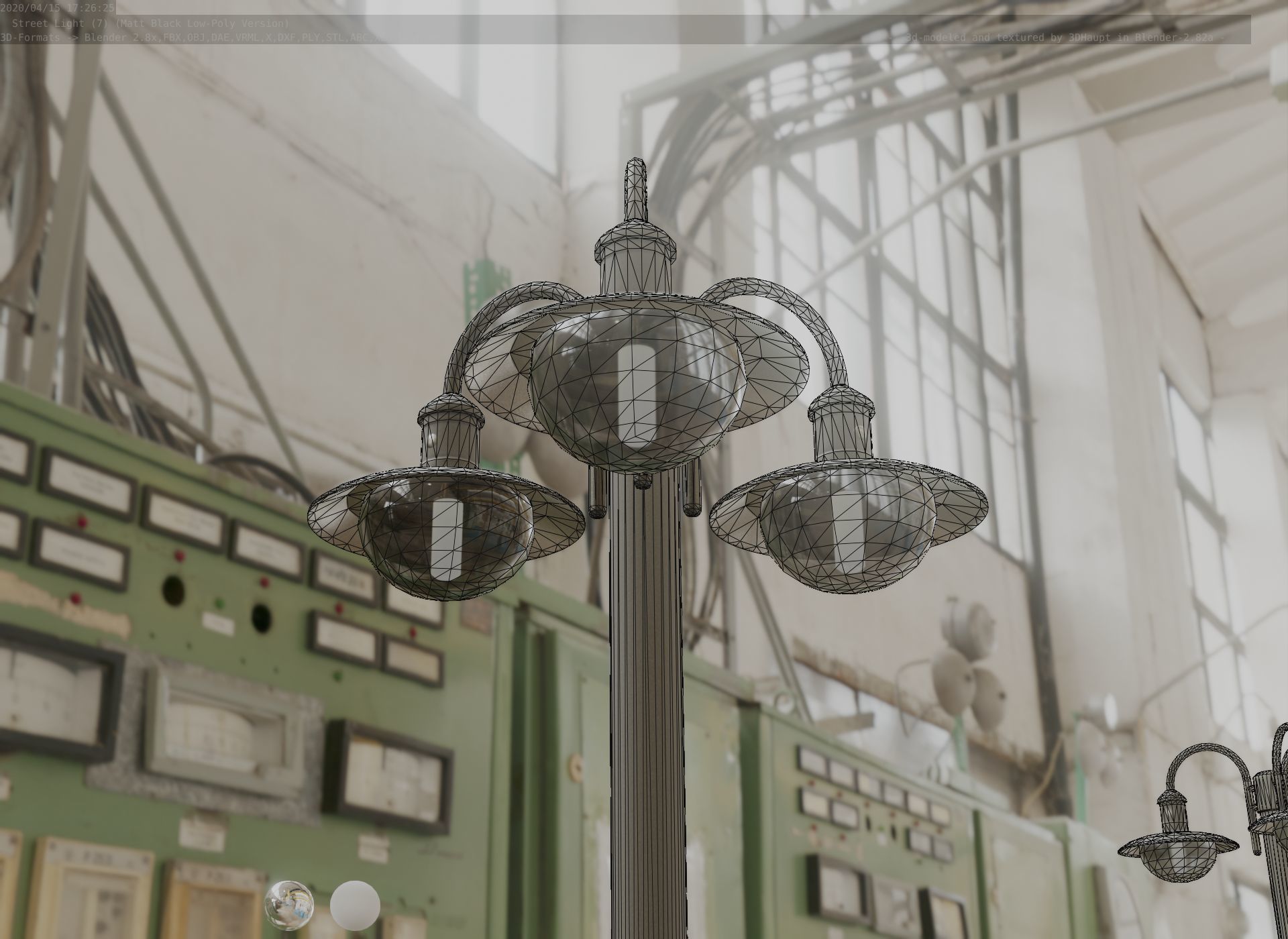 Street Light -7- Matt Black Version -3 Lamps-  Low-poly 3D model_22