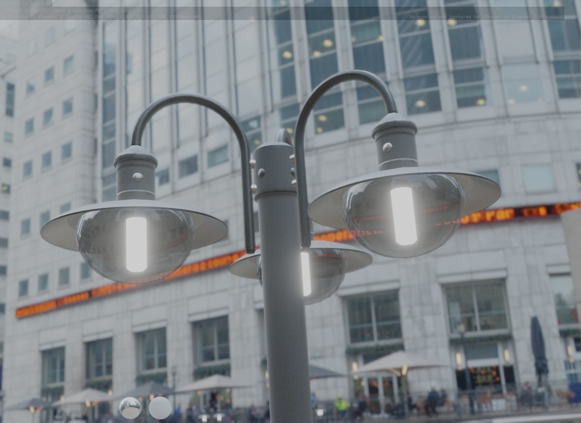 Street Light -7- Matt Black Version -3 Lamps-  Low-poly 3D model_50