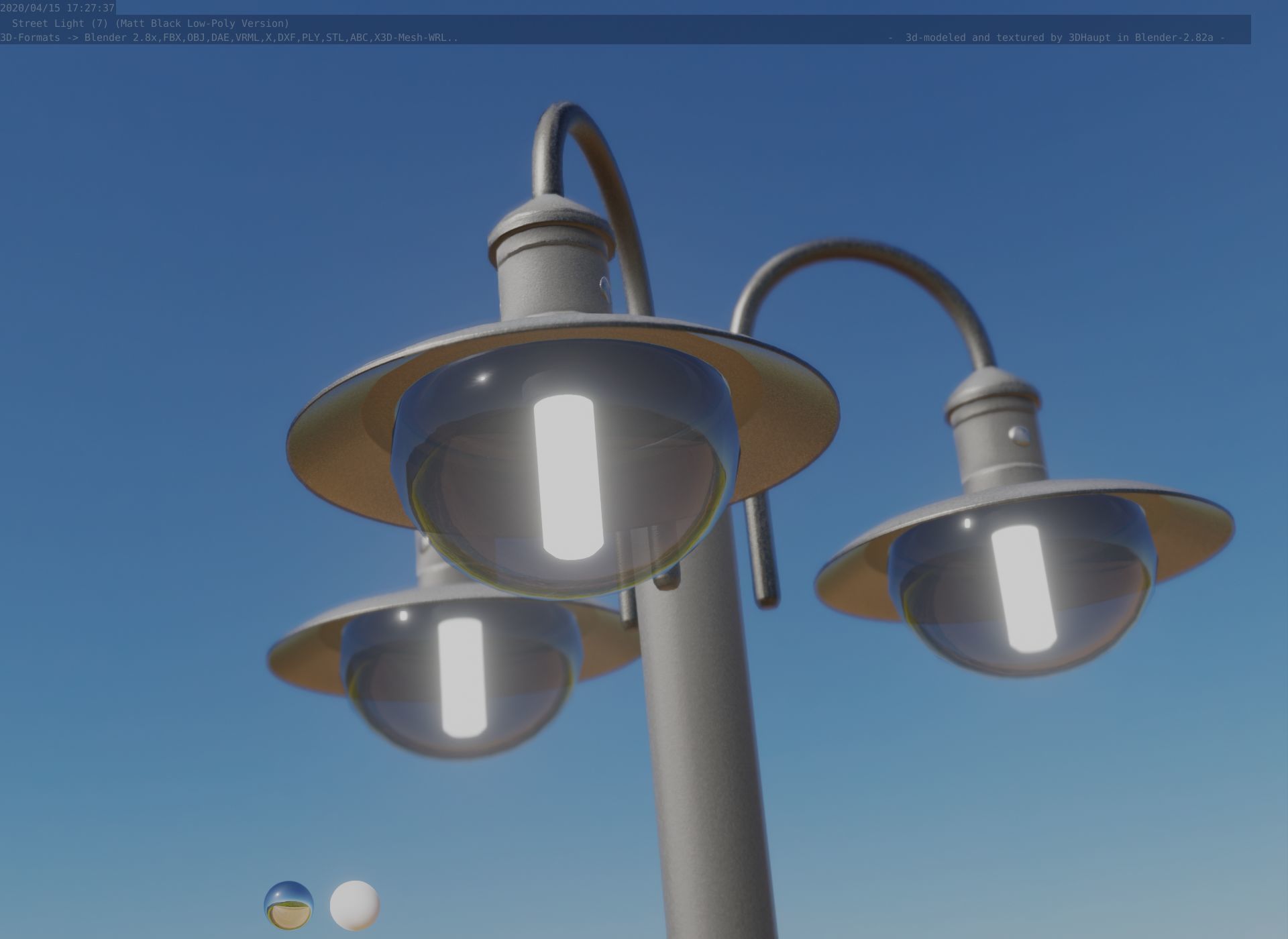 Street Light -7- Matt Black Version -3 Lamps-  Low-poly 3D model_60