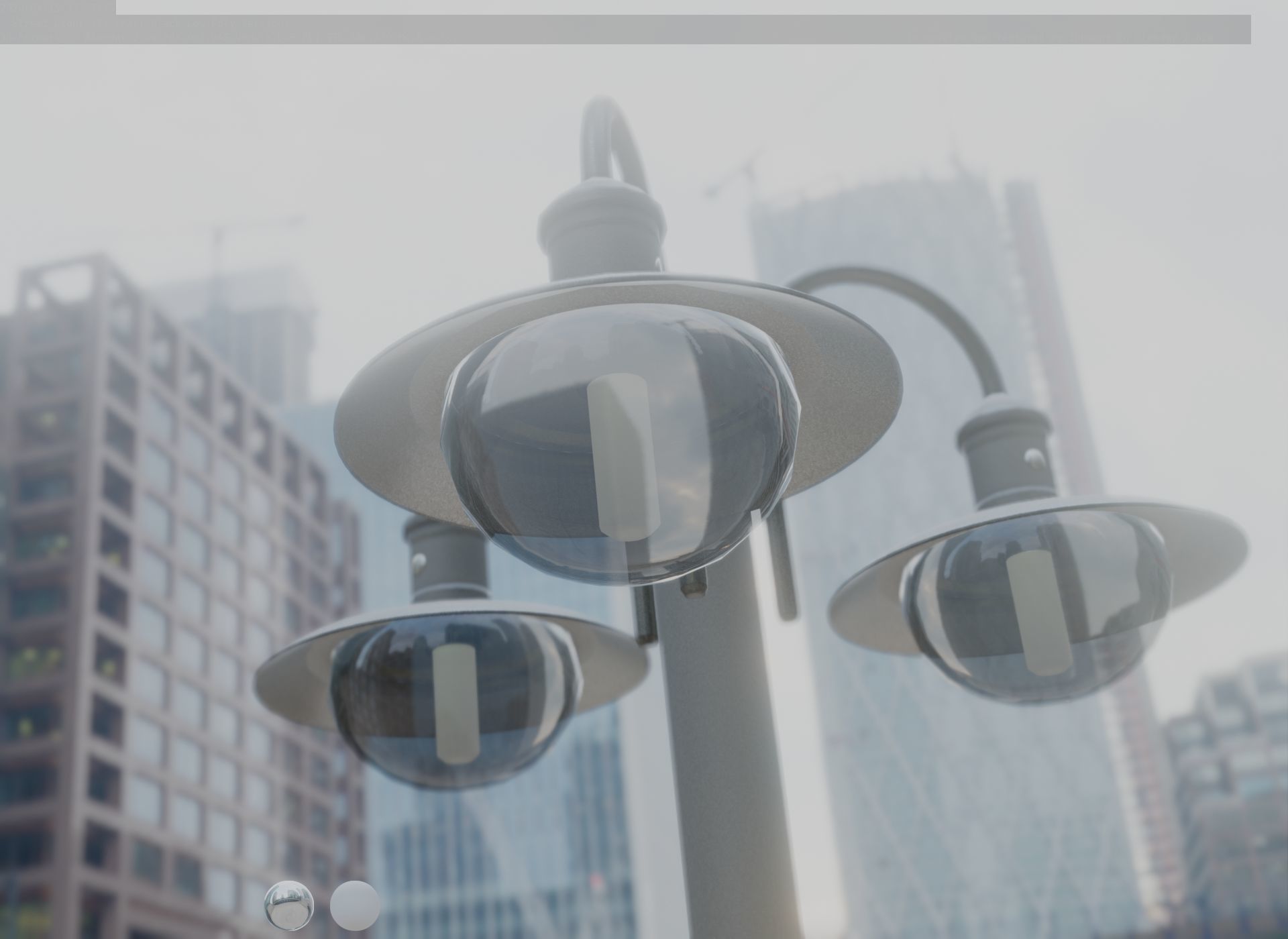 Street Light -7- Matt Black Version -3 Lamps-  Low-poly 3D model_59