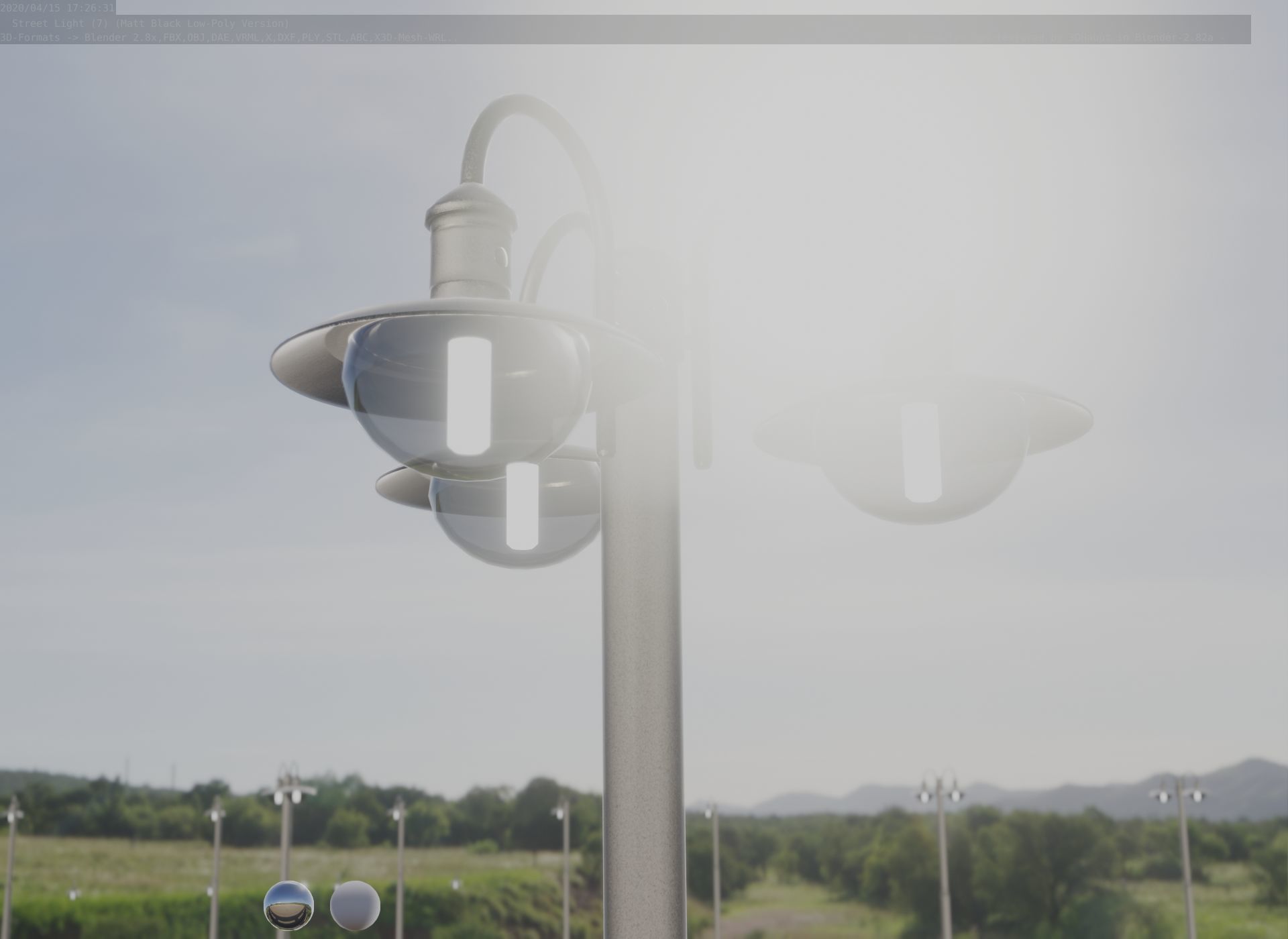 Street Light -7- Matt Black Version -3 Lamps-  Low-poly 3D model_25