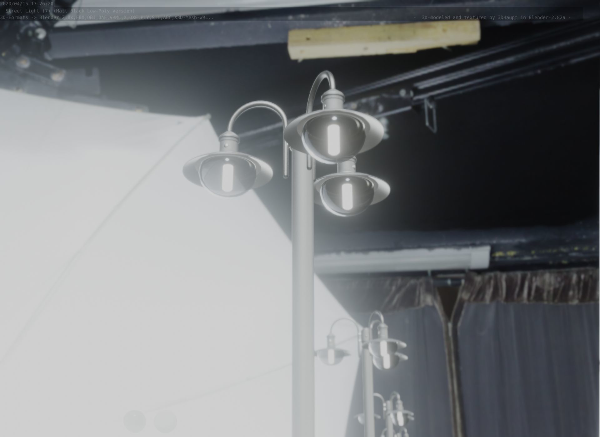 Street Light -7- Matt Black Version -3 Lamps-  Low-poly 3D model_20