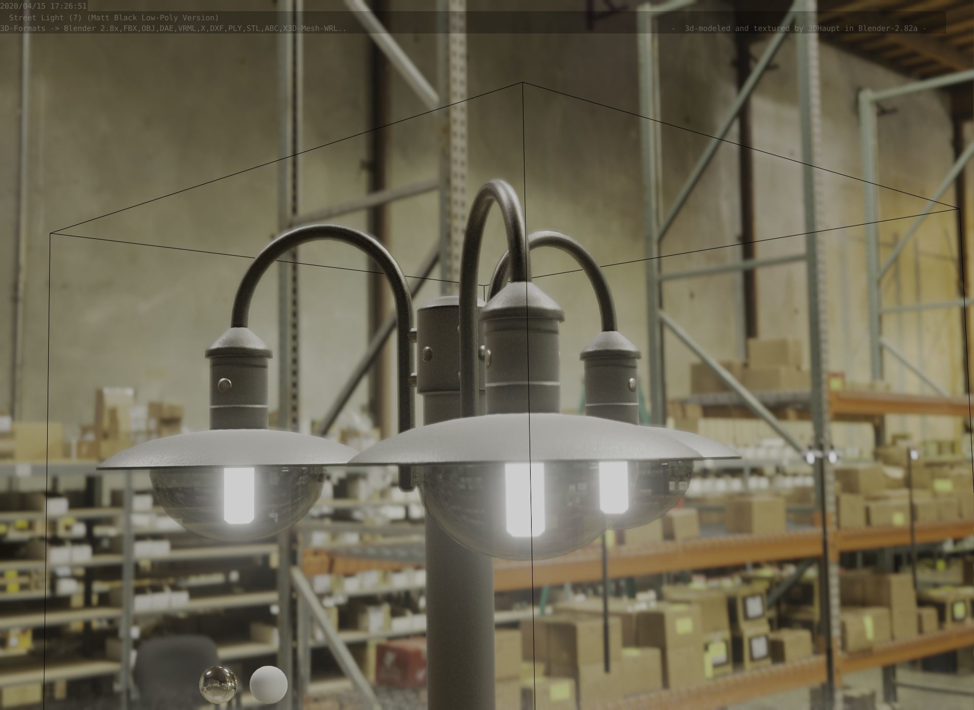 Street Light -7- Matt Black Version -3 Lamps-  Low-poly 3D model_38