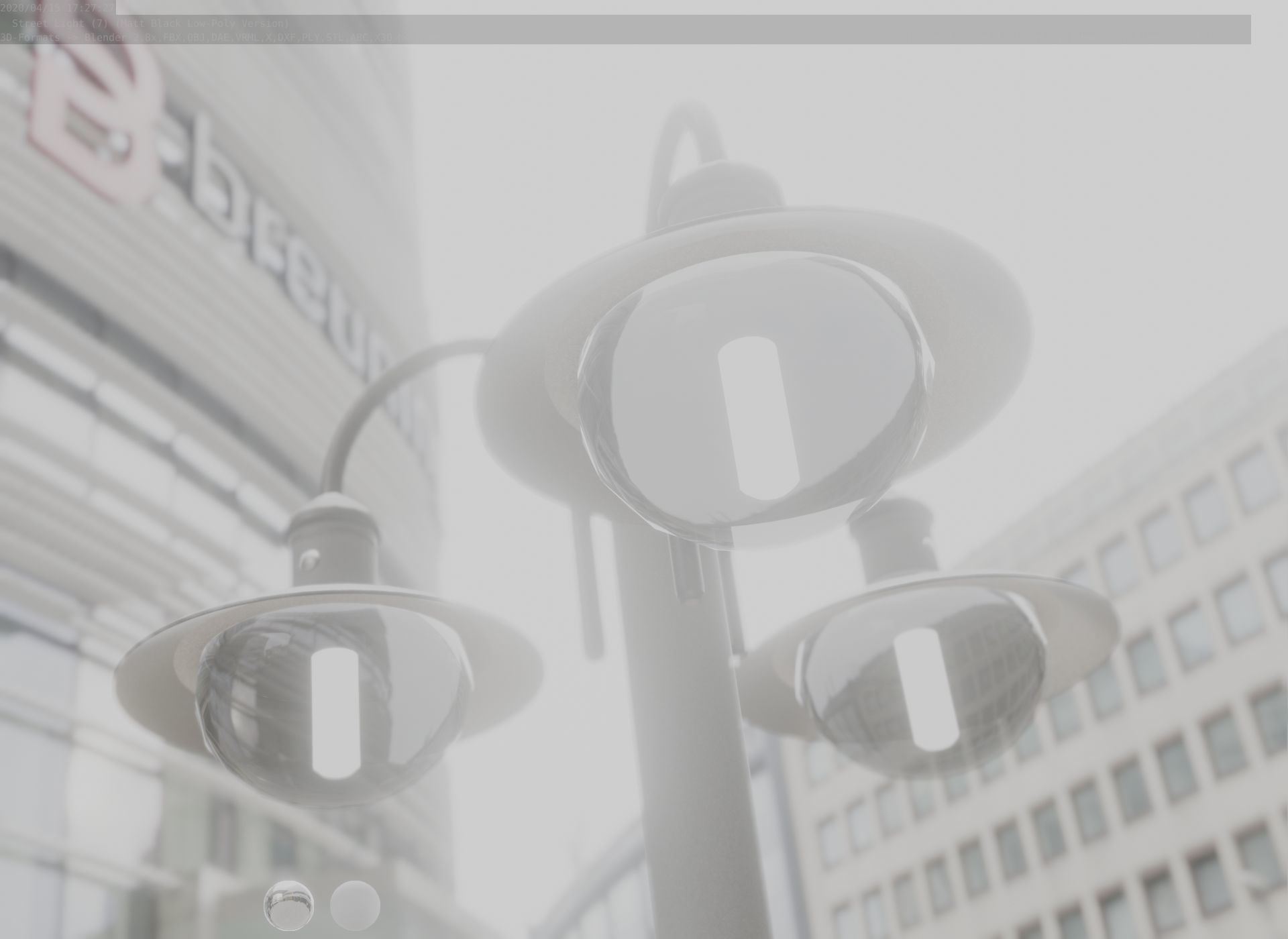 Street Light -7- Matt Black Version -3 Lamps-  Low-poly 3D model_56