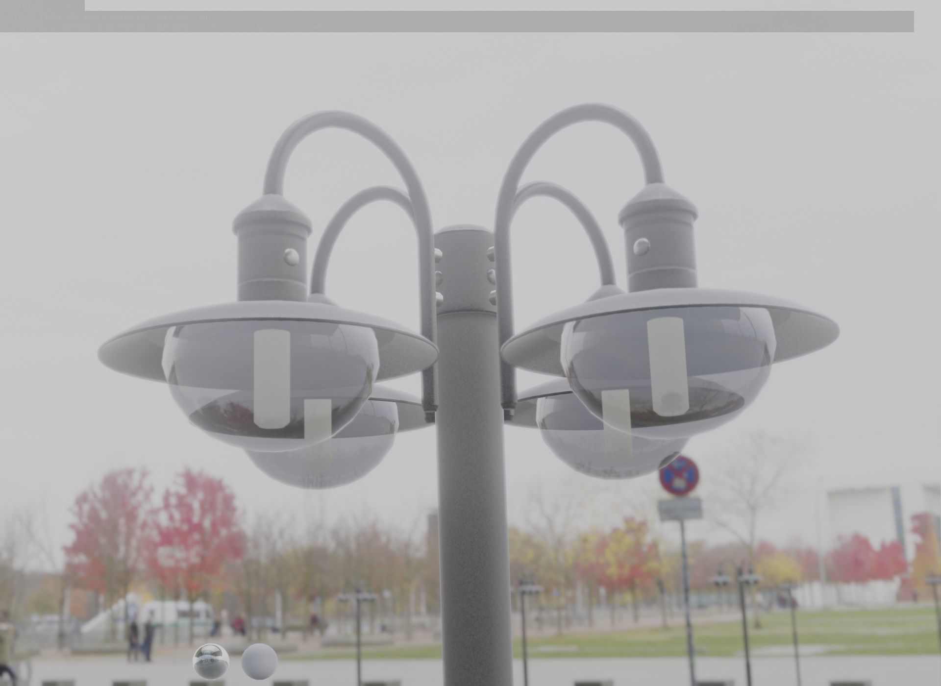 Street Light -7- Matt Black Version -4 Lamp-  Low-poly 3D model_6