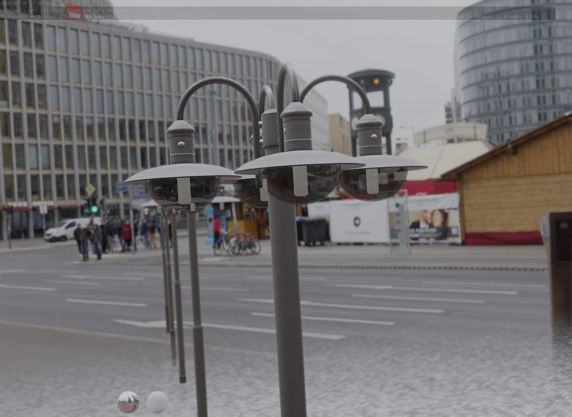 Street Light -7- Matt Black Version -4 Lamp-  Low-poly 3D model_67